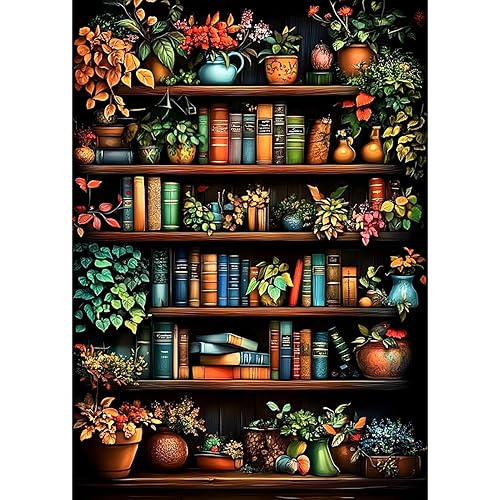 DAERLE Diamond Painting Bookshelf with Colorful Books, Diamond Art Kits for Adults, Potted Plants, 5d Diamond Painting Kits for Adults, Gem Art Kits and Crafts for Home Decor 12x16inch/30x40cm - mixed color-2