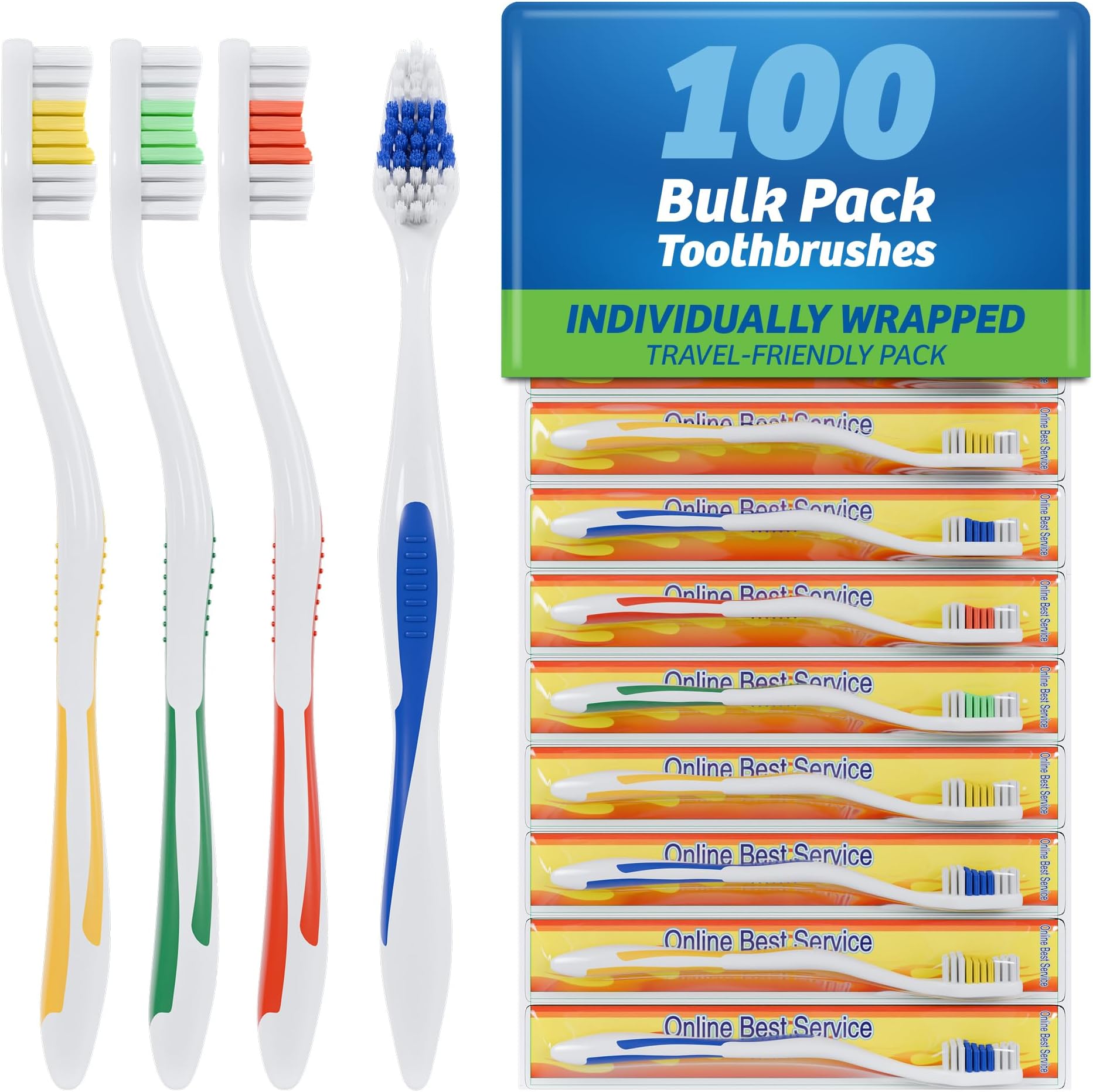 Online Best Service 100 Pack Toothbrush Standard Classic Medium Soft Toothbrush Bulk Individually Wrapped