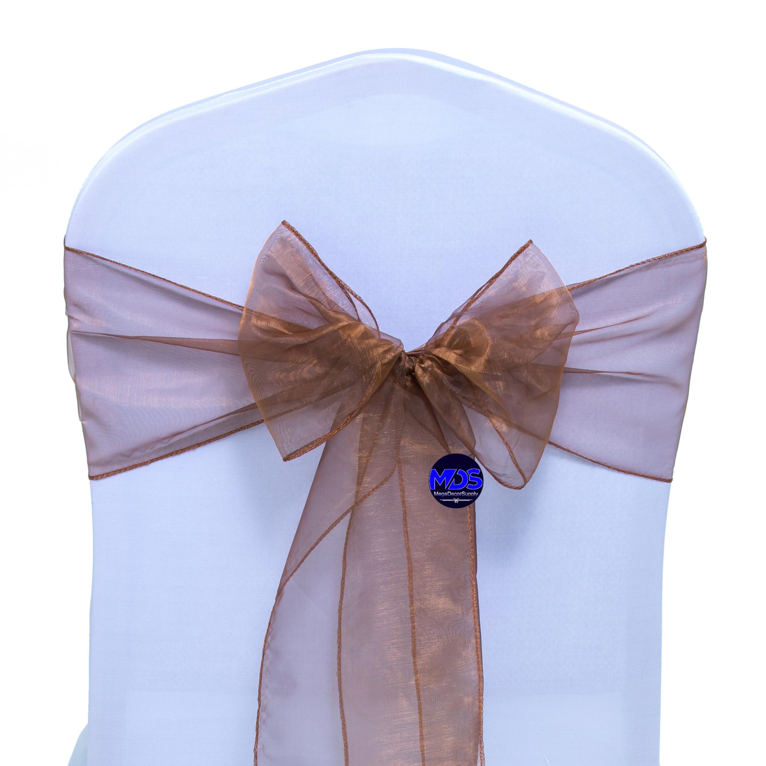 MDS Pack of 100 Organza Chair Sashes Bows for Wedding Reception Event Banquets Chair Decoration, Restaurant Dinning Chair Cover Wider Sash Ribbon Tie Back Bulk Party Supplies - Coffee