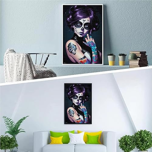 Miniatura 3 de Noche Kit de pintura de diamantes de calavera colorida para niña, pintura de diamante de punto de cruz 5D redondo para principiantes, producción de