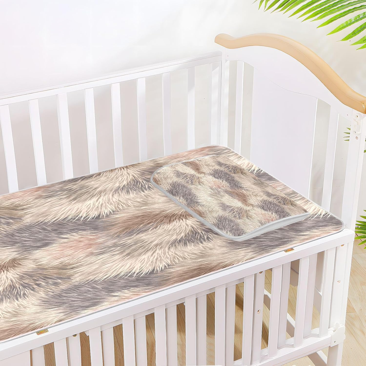 Cooling Baby Mattress 28" x 52" Breathable Animal Porcupine Fur Print Brown Bed pad for Baby&Toddler