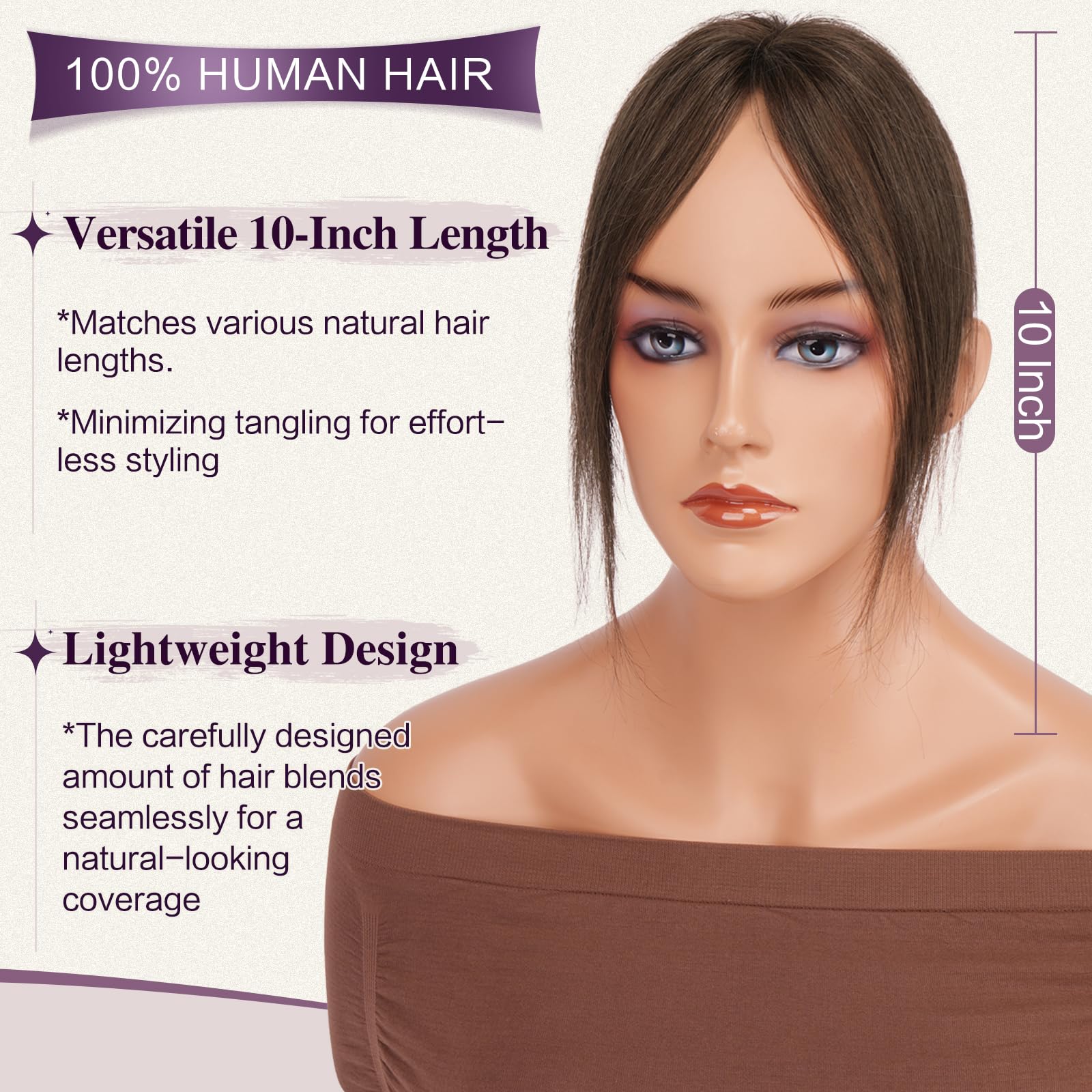 RUWISS Hair Toppers for Women Real Human Hair Lightweight Brown Clip in Hair Piece for Thinning Hair Fluffy Straight Hair Topper without Bangs - Image 2