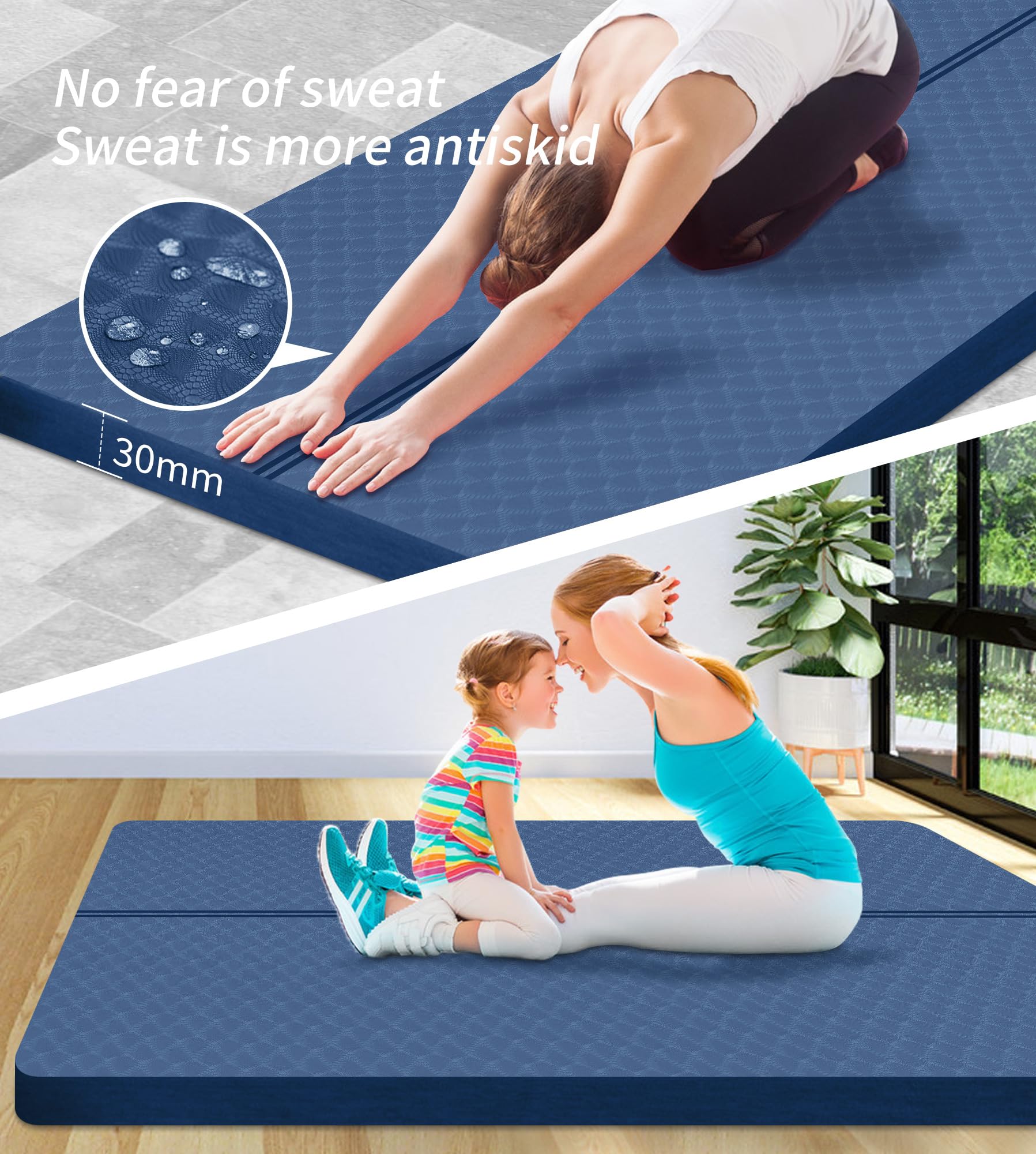 nuveti Esterilla de ejercicio grande – 15 mm/20 mm/30 mm de grosor, esterilla de entrenamiento para fitness, yoga, pilates, estiramiento y ejercicios de suelo para mujeres y hombres con bolsa de