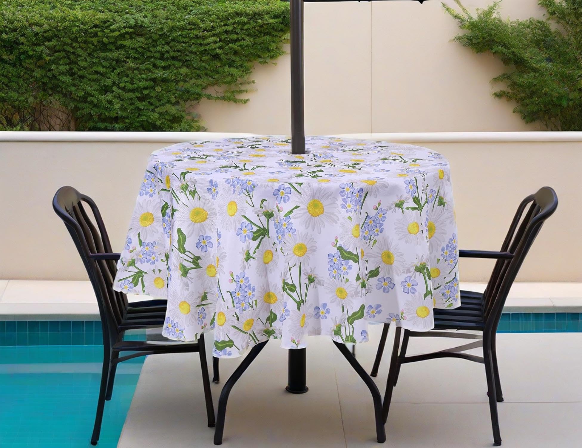 SUQ I OME Patio Outdoor Tablecloth with Umbrella Hole,Garden Tablecloth with Umbrella Hole and Zipper,Table Cloths for Host Backyard Parties BBQs,Family Gatherings(Daisy - Image 2