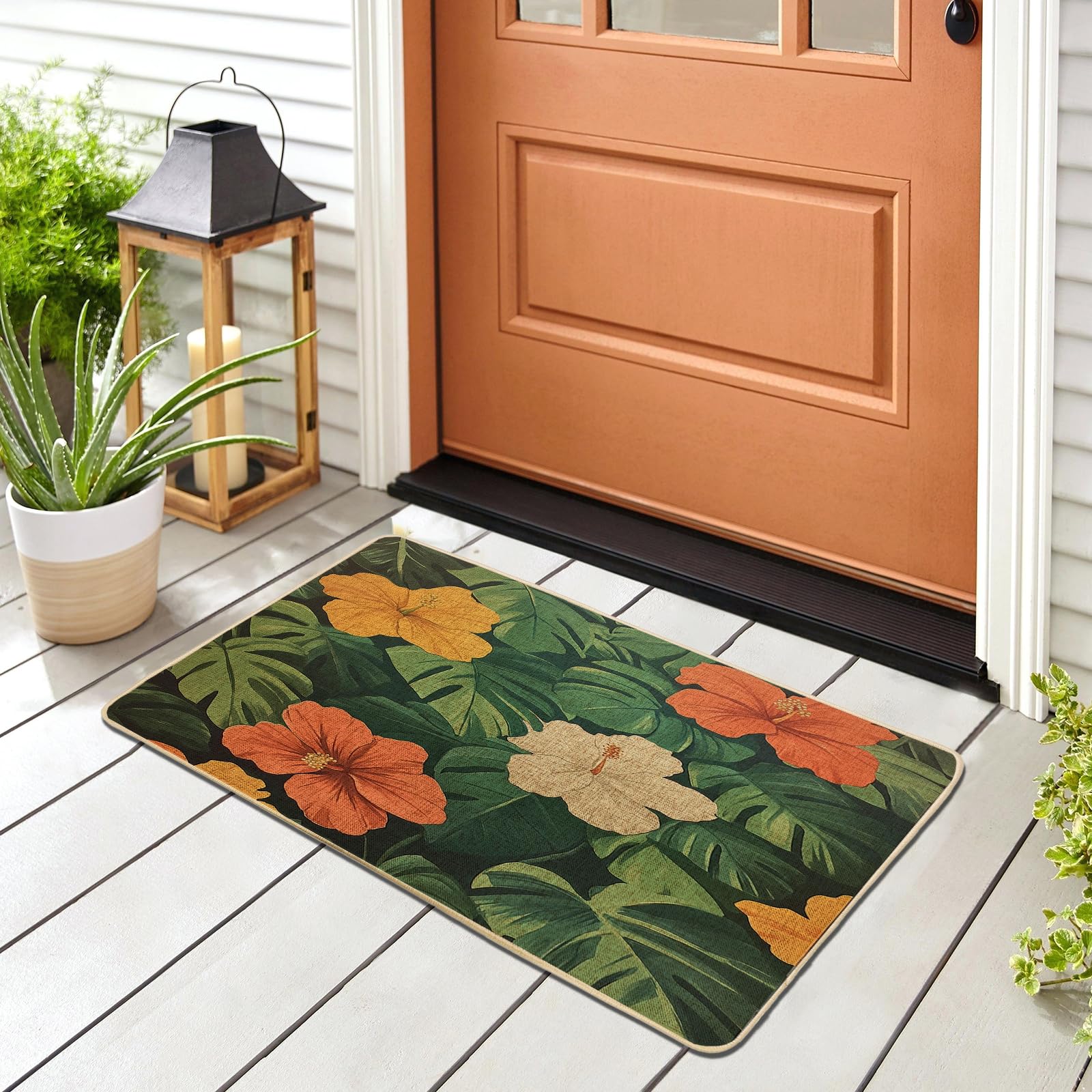 Paillasson noir monstera grand tapis de sol entrée extérieure garage