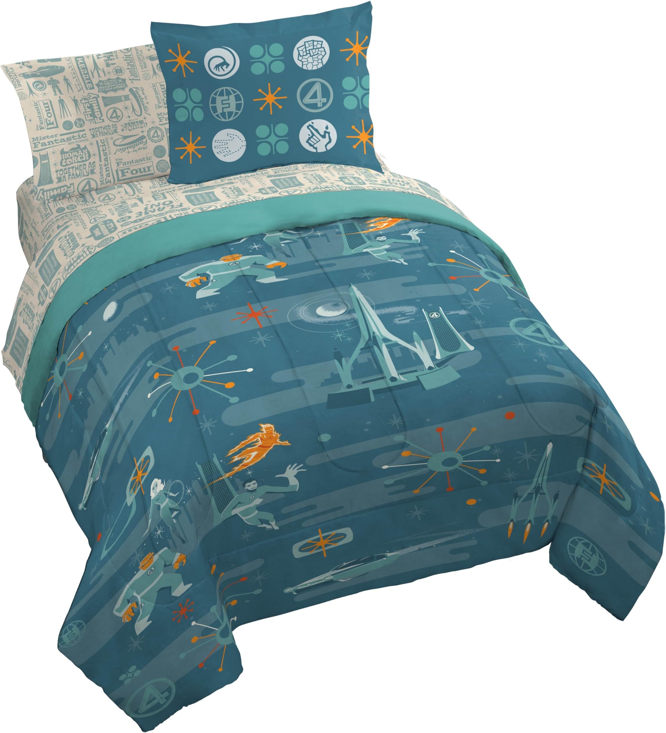 Comforter Set Includes Sheets and Pillow Covers - Soft and Cozy Bed Set for Stylish Room Decor, Blue - The Fantastic Four, 7 Piece Queen Size Bedding