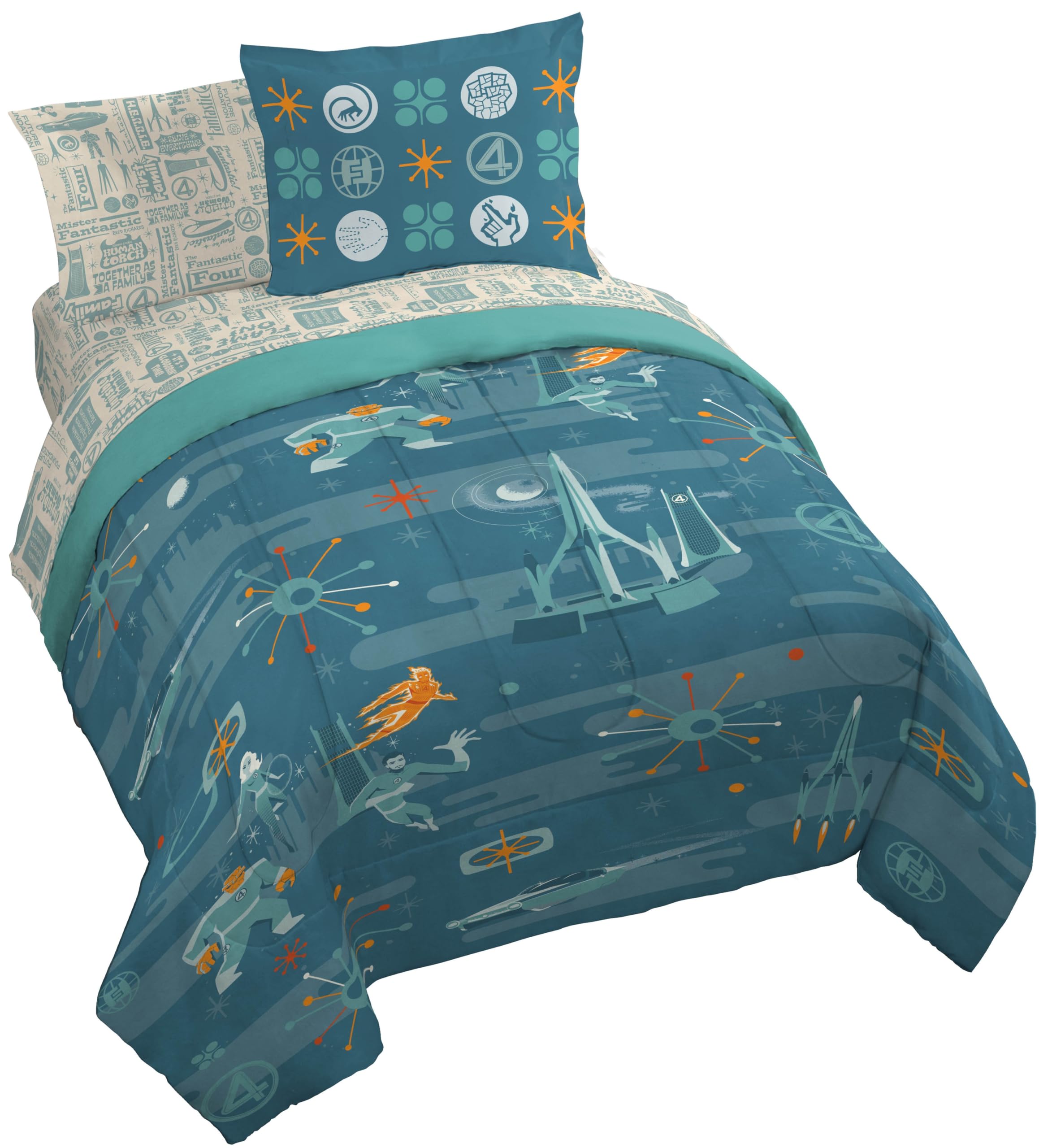 Marvel Fantastic Four Queen Comforter Set 7 Piece Superhero Bedding, Blue