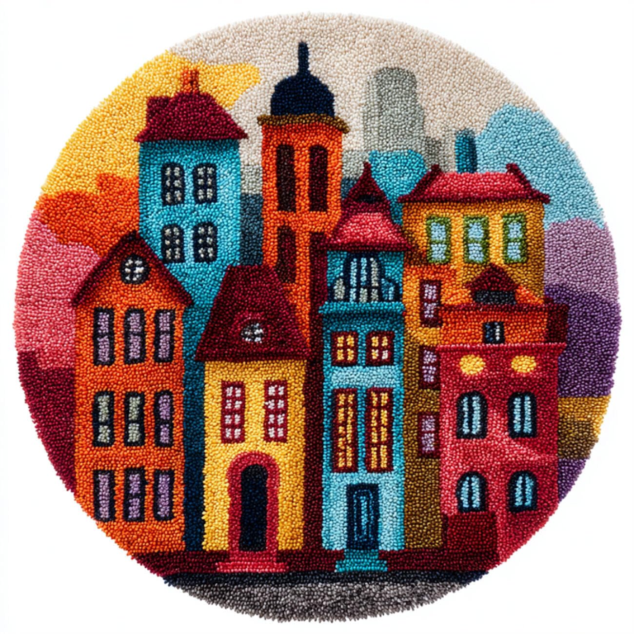 Kitquiver Latch Hook Kits Colorful Houses Latch Hook Kit for Beginners，Tapestry Carpet Latchs Set for Adults Self Knotting Set DIY Craft Kits 60x60cm