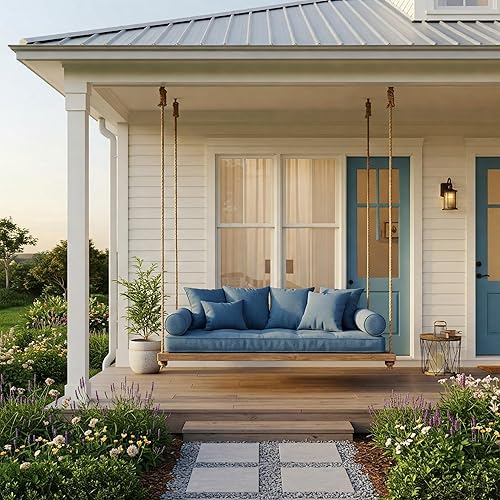 Miniatura 9 de Juego de 4 almohadas cuadradas de 17 pulgadas para interiores y exteriores y almohadas rectangulares de 12 x 20 pulgadas, hechas con tela blanca de