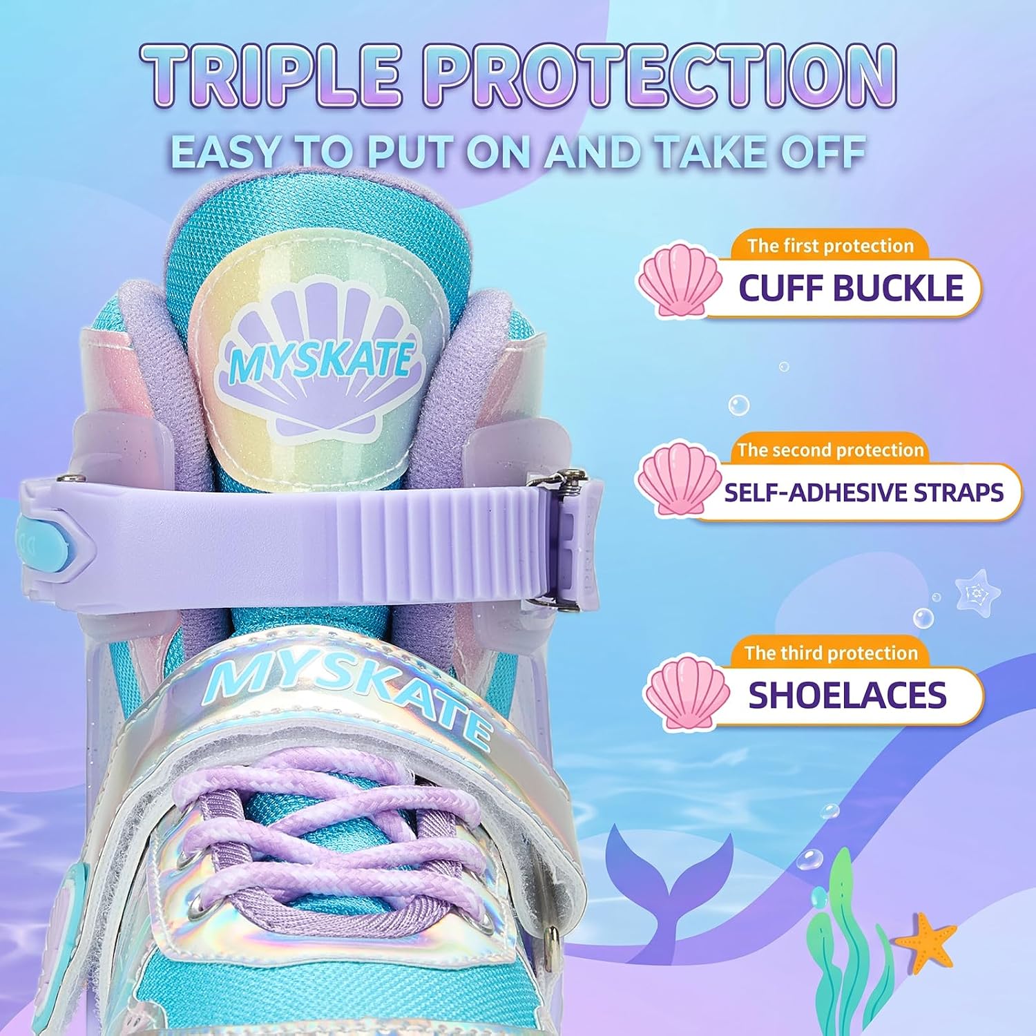 Mermaid Roller Skates for Girls Boys Ages 3-5 5-8 6-12 Size Adjustable