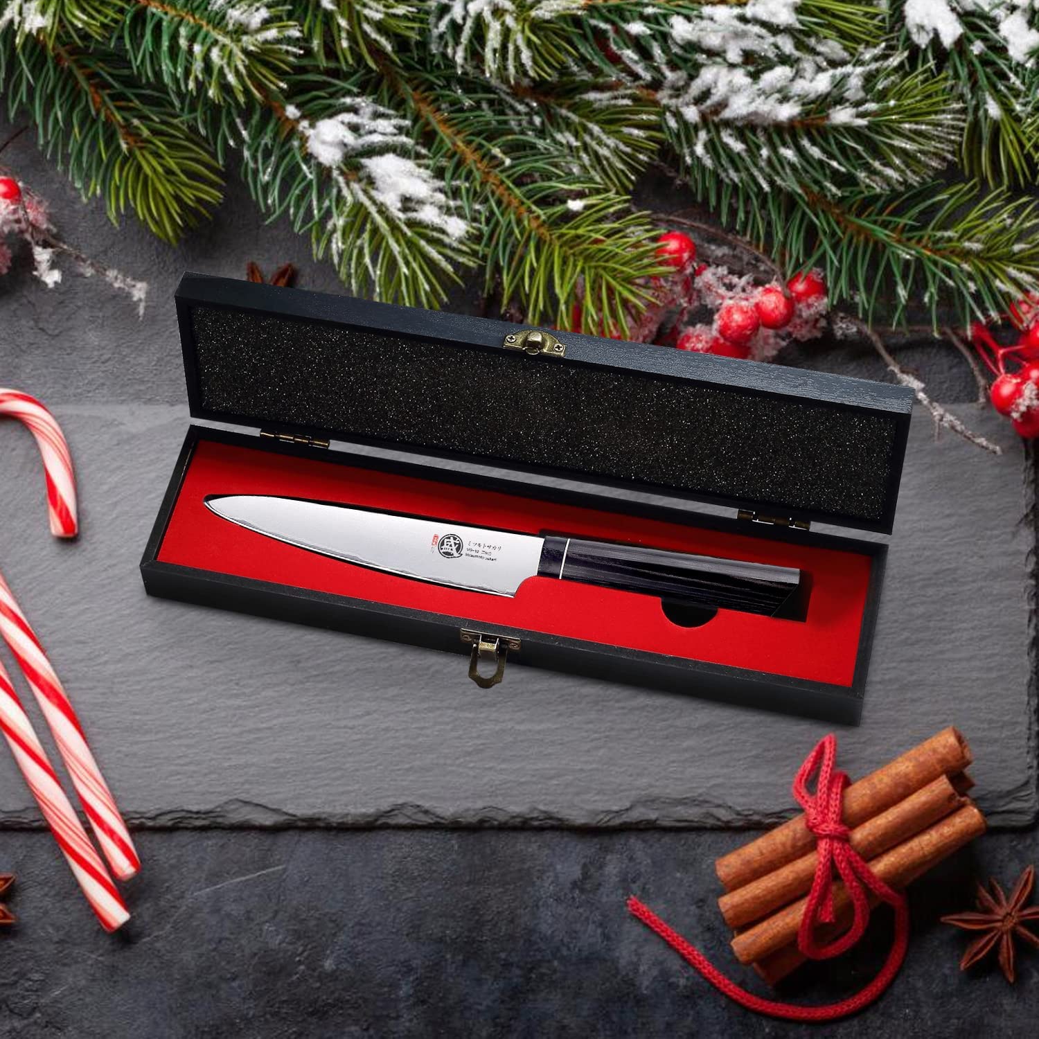 MITSUMOTO SAKARI Spelucchino Professionale da 14 cm, Coltello da Frutta Forgiato a Mano,Coltelli da Cucina（con Manico in G10 e Scatola di legno Boutique）