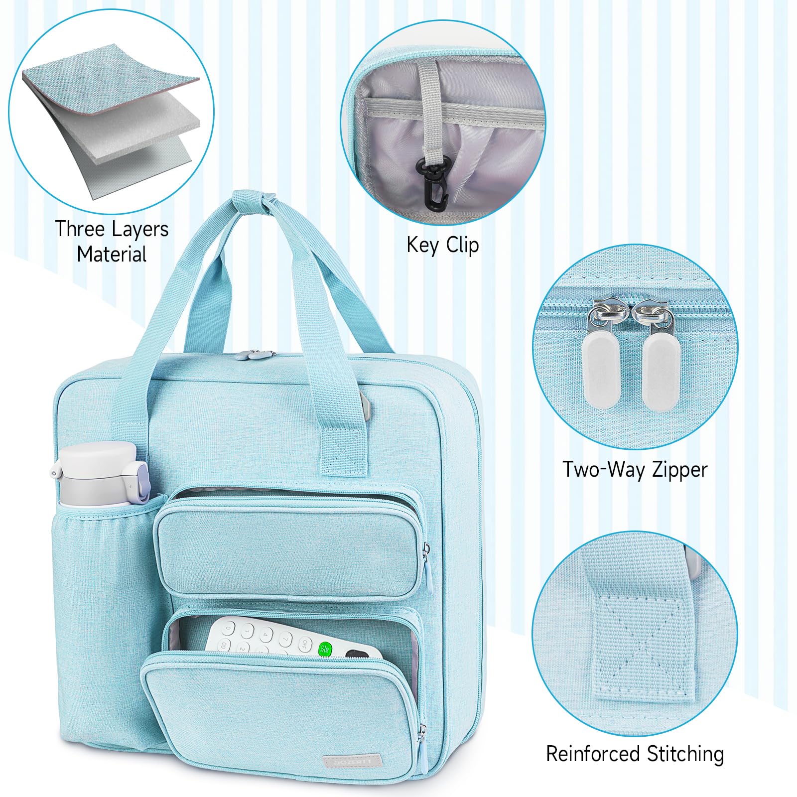 Carpeta con cremallera de 3 anillos, capacidad para 700 hojas, carpeta de 3 pulgadas con correa para el hombro para laptop de 13 pulgadas para la escuela y la oficina, color azul