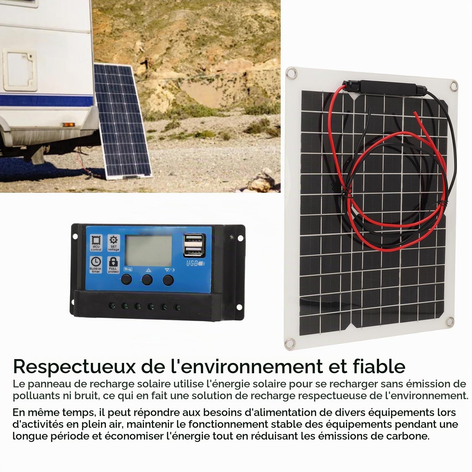 Chargeur de panneau solaire pliable portable 15 W, 15 W CC 12 V 24 V 50 A IP67 étanche, panneau solaire haute efficacité et régulateur de charge solaire pour camping-cars