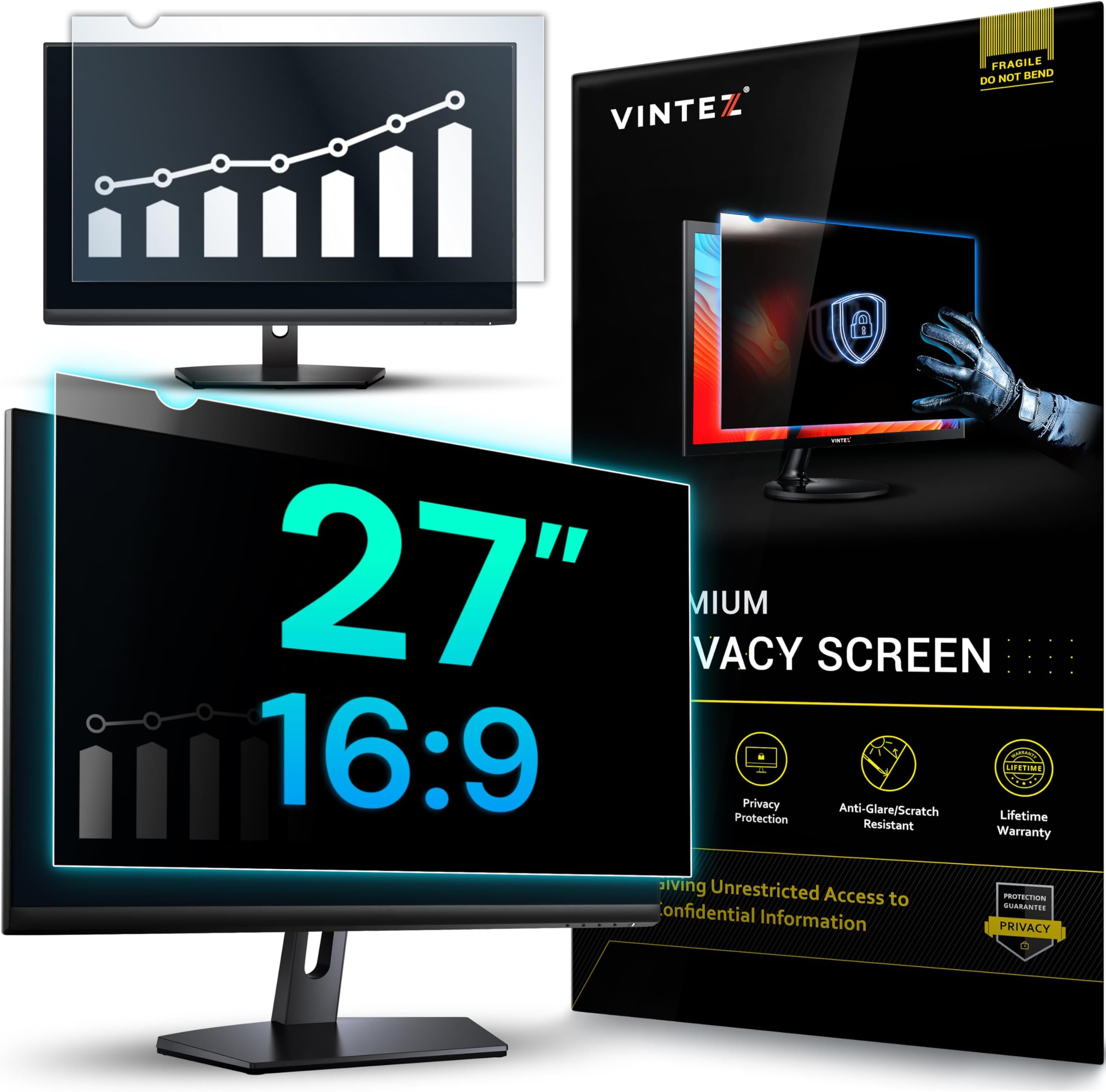 27 Inch Computer Privacy Screen Filter for Widescreen Computer Monitor - Anti-Glare - Anti-Scratch Protector Film for Data Confidentiality - 16:9 Aspect Ratio
