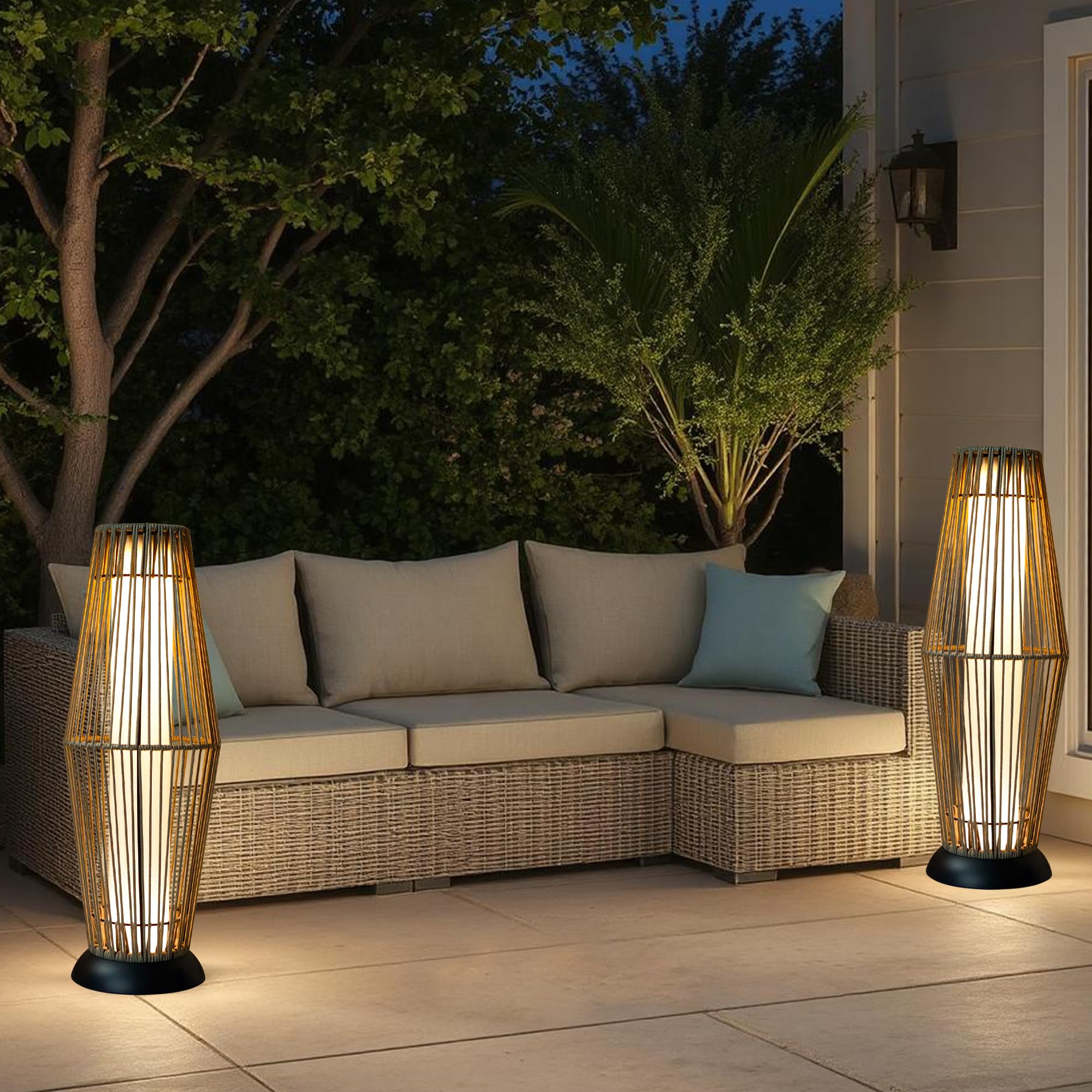 TRIROCKS 2 en 1 Lámpara Solar de Ratán LED para Exteriores – IP44 Resistente al Agua, Lámpara Solar, Lámpara de Jardín Alimentada por Energía Solar/Lámpara Solar para Exteriores para Terraza, Balcón