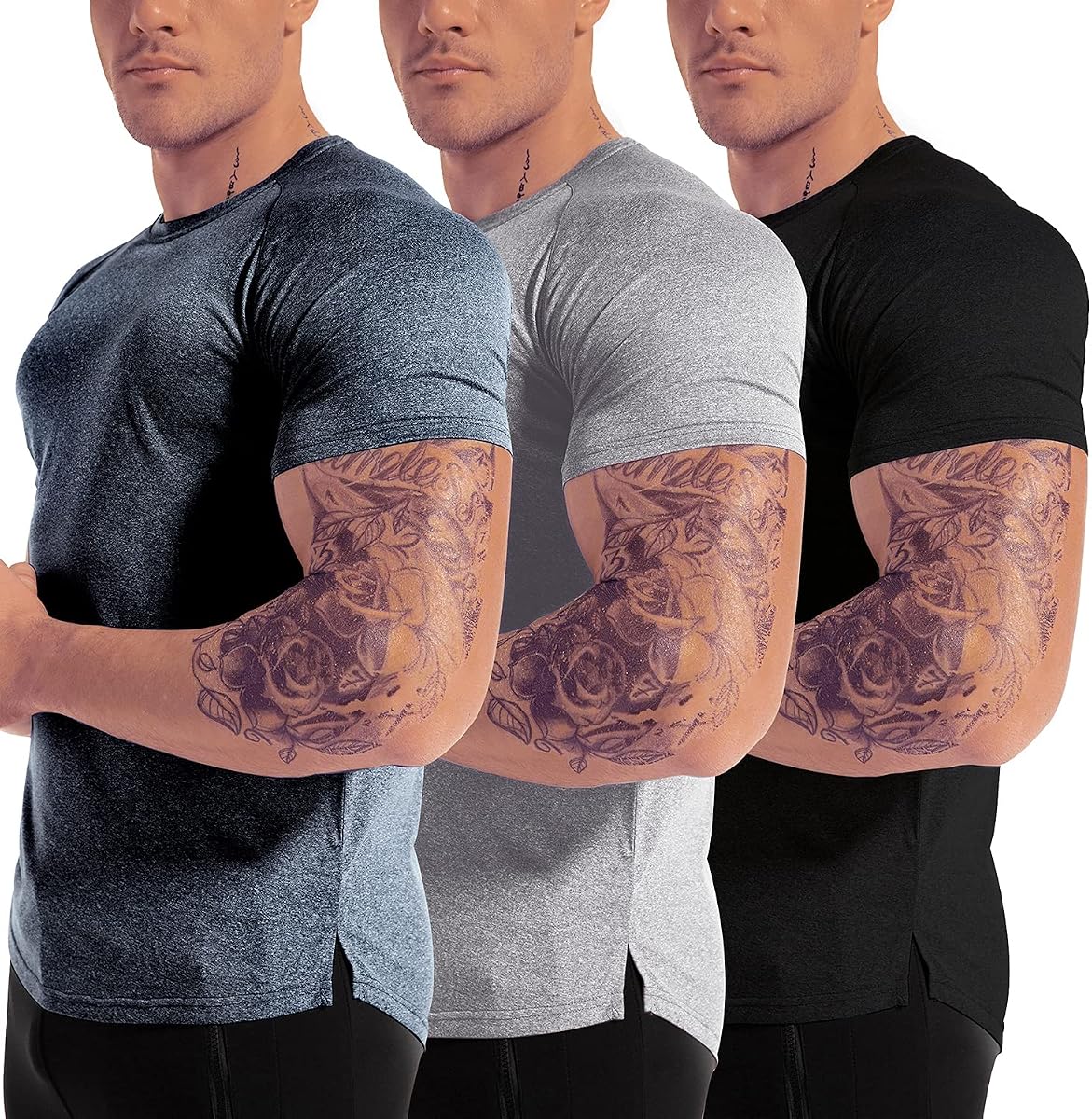 Men's 3pack Dry Fit Workout Gym T Shirts Short Sleeve Moisture Wicking Tops | Athletic Running Tees, Lightweight Stretch Fabric, Comfortable, Breathable, Summer Active Casual Fitted Wear