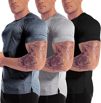 Mens 3pack Dry Fit Workout Gym Short Sleeve T Shirt Moisture Wicking Active Athletic Performance Running Shirts