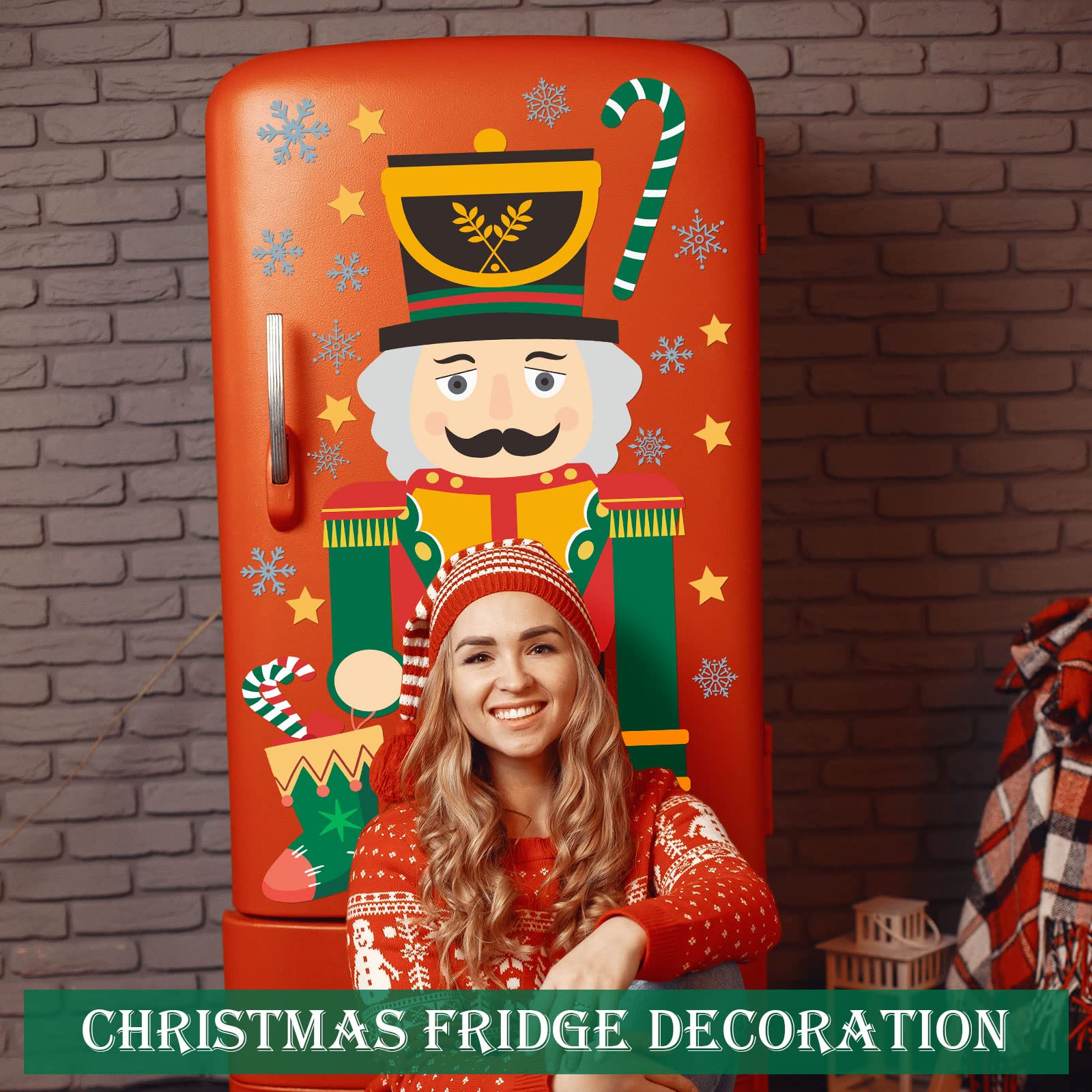 Grande Décor Autocollant de Porte de Noël 59 Pouces Autocollant de Casse-Noisette avec Décalcomanie de Flocon de Neige pour Décoration de Fête Hiver Porte Fenêtre Mur Porche Réfrigérateur