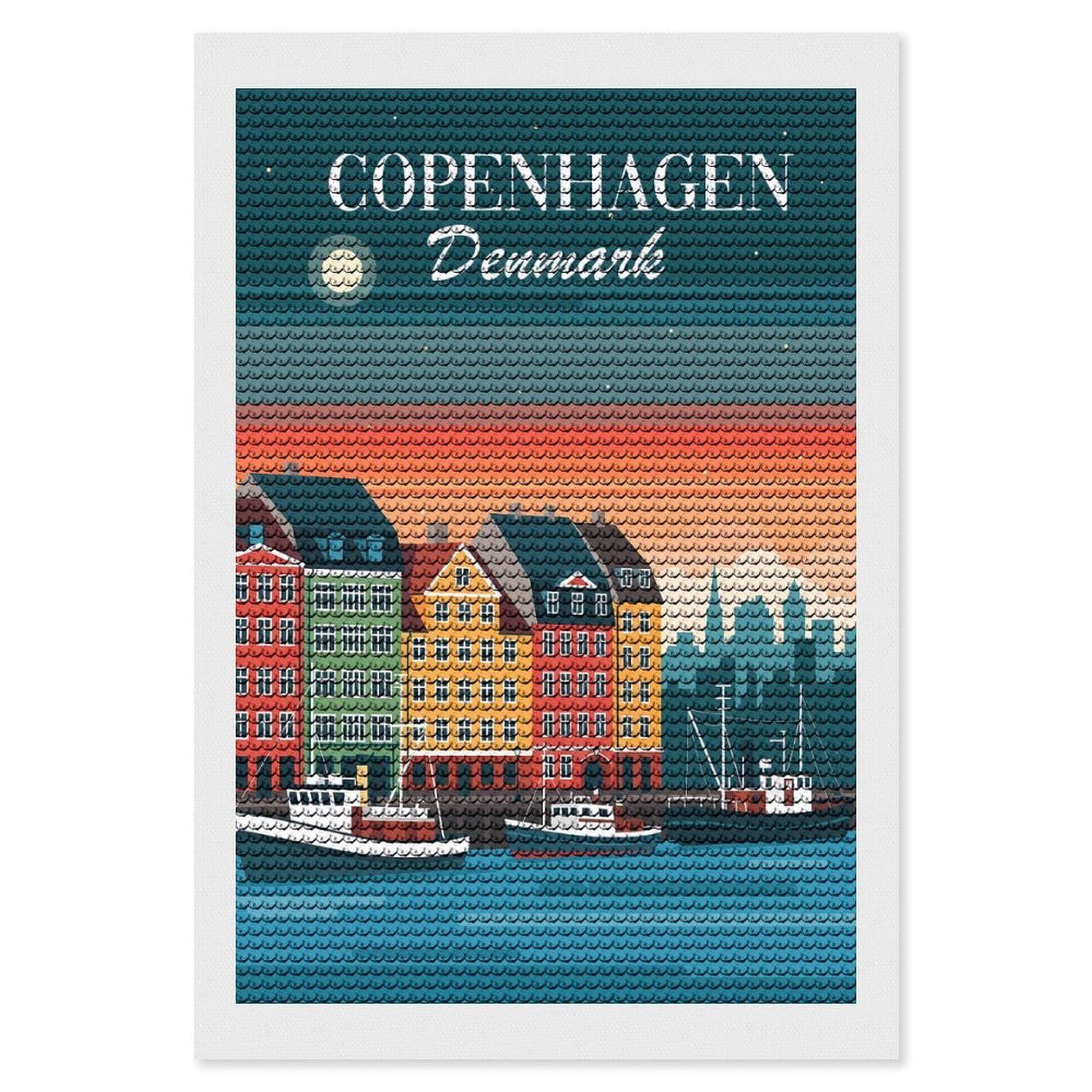 Junmoney Copenhagen Denmark Skyline Diamond Painting Kit 8"x12", Easy Handmade Project, Cosy Home Accent, for Craft Lovers, Holiday Gift Idea
