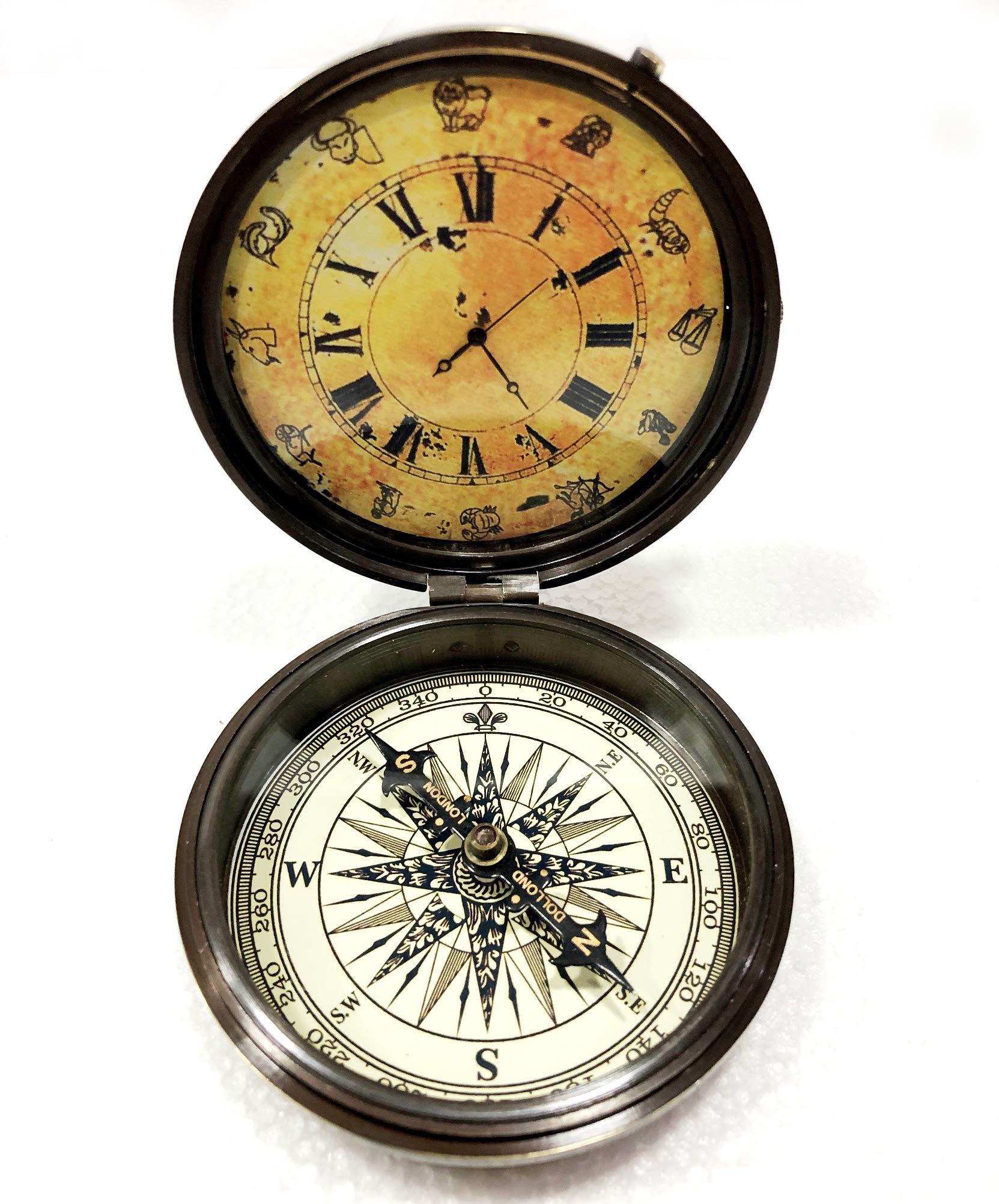 Antico Nautico Pocket Bussola analogico Orologio 7,6 cm Ottone Navigation Pocket Bussola in Ottone Massiccio