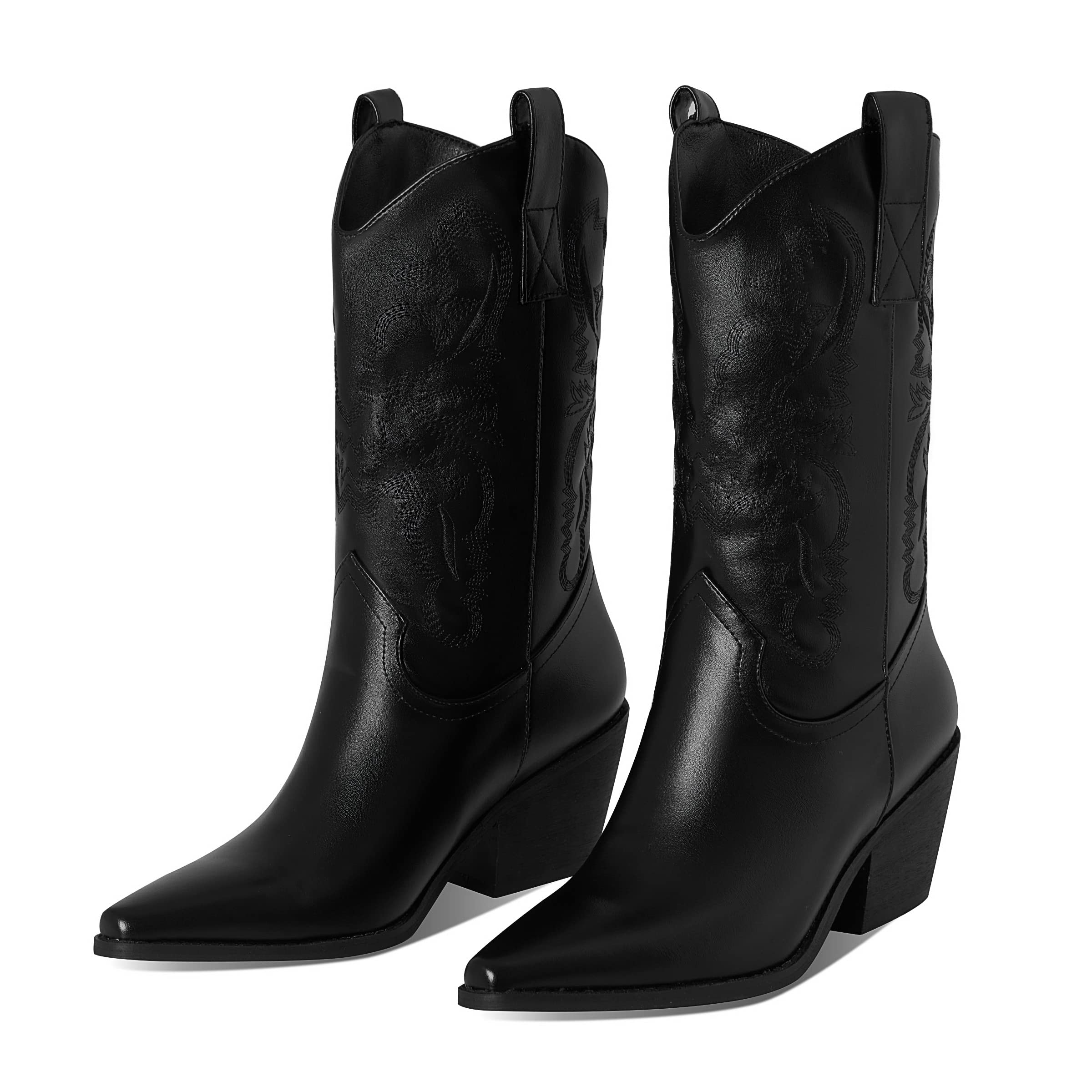 MeiLuSi Vintage Tassel Western Cowgirls Boots Retro Embroidery Ankle Boots Pointy Toe Cowboy Boots Chunky Stacked Heel Snip Toe Cowboy Ankle Boots