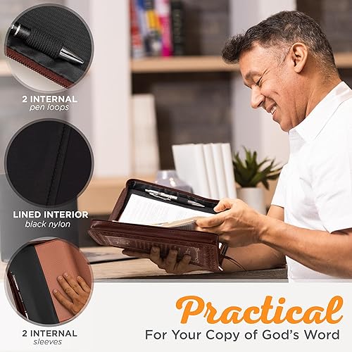 Miniatura 4 de Christian Art Gifts Funda clásica para Biblia y libro para hombres y mujeres La oración del Señor - Mateo 69-13 - Estuche de transporte resistente