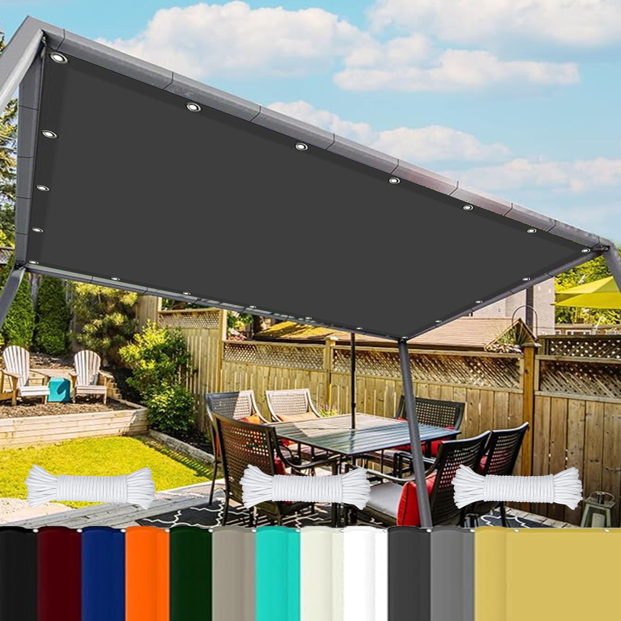 GJZQDKX Waterproof 3.2x7m Pergola Cover - UV Protection Wind-Resistant Polyester Shade Net for Pool Outdoor Events and Patios - Dark Gray Canopy Tarp
