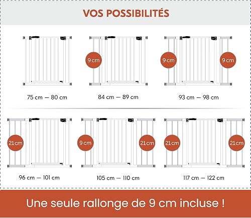 hauck Barriere de Securite Enfant Open N Stop KD avec Extension 9 cm (Largeur 84 à 89 cm), Sans Percage, Fermeture Facile, Ouverture Bilatèrale à 1 Main, Métal - Blanc - 6