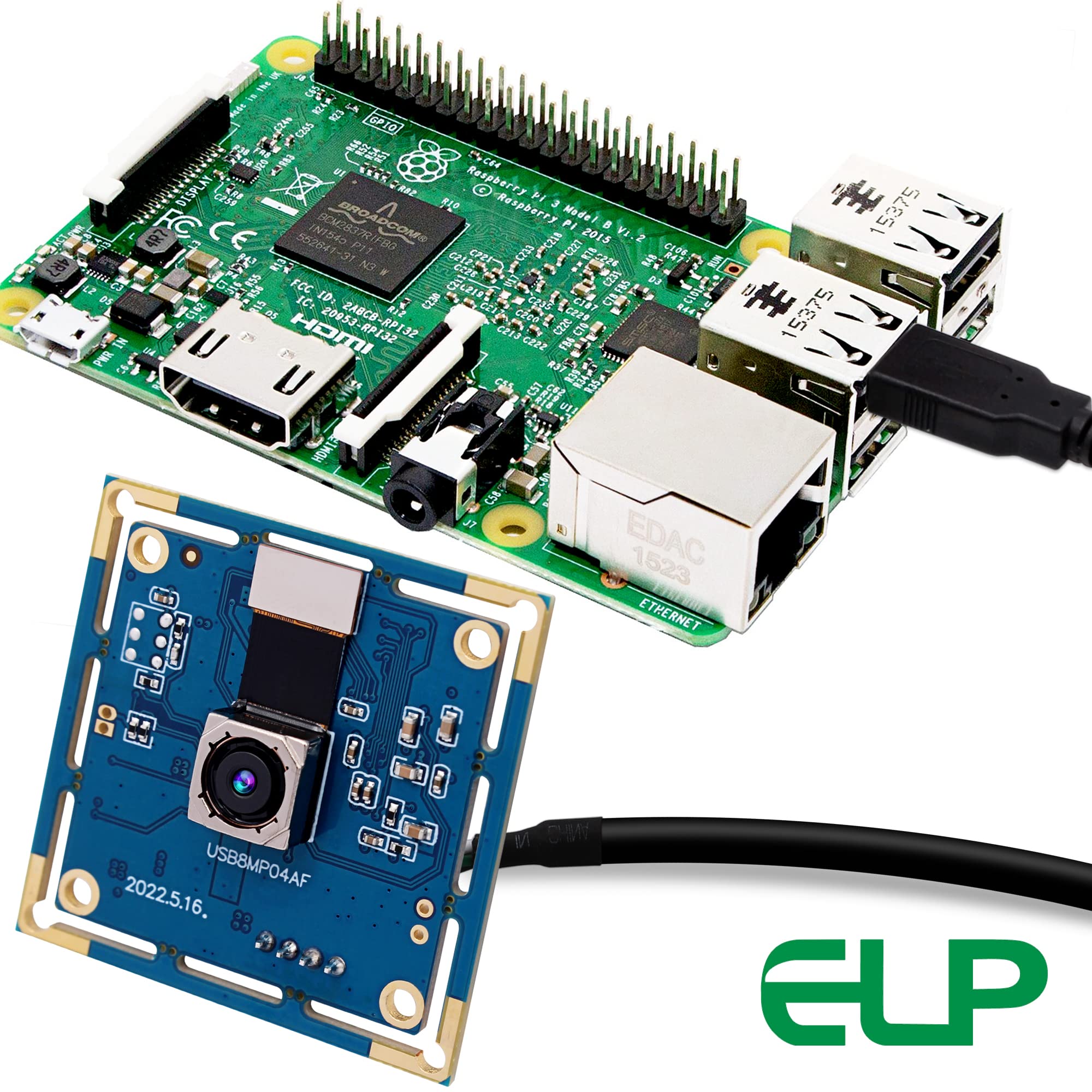 ELP Telecamera USB da 8 MP - Autofocus 4K PC e Raspberry Pi Mini UVC USB2.0 Scheda Webcam IMX179 Fotocamera Industriale Lightburn per Laptop