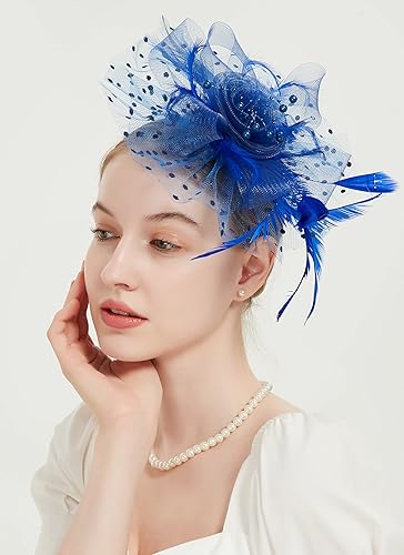 Miniatura 3 de QDC Tocados con diadema para mujer, sombreros para fiesta de té, sombreros con diadema, cóctel, flores, plumas y clip para el cabello para boda