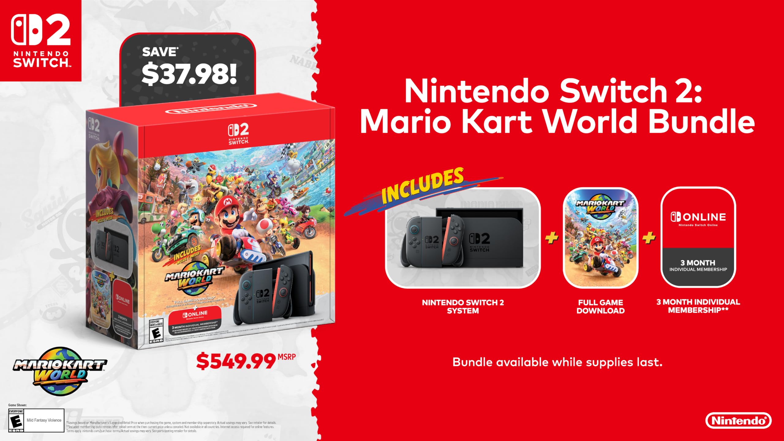 Nintendo Switch 2 + Mario Kart World Bundle -2 Nintendo Switch 2 + Mario Kart World Bundle -2