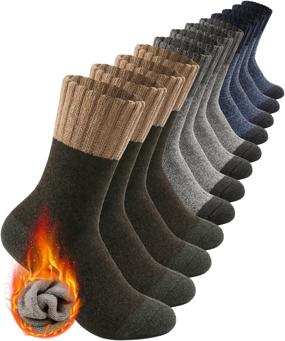 ATTIQOZI 6 Pairs Men's Merino Wool Crew Socks Thermal