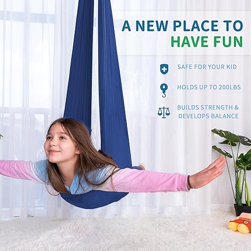 Vista 35 de OUTREE Columpio sensorial para niños con gancho giratorio de 360°, columpio de terapia interior ideal para autismo, TDAH, trastorno de procesamiento