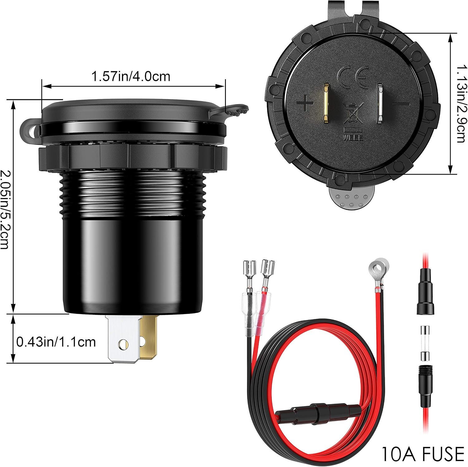 YONHAN 12V USB Outlet, Quick Charge 3.0 Dual USB Car Charger with LED Voltmeter & ON/Off Switch, Waterproof Aluminum Car Outlet Fast Charger for Car Boat Marine ATV Truck and More - Black