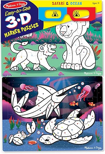 Melissa & Doug Rompecabezas para colorear 3D fáciles de ver - Safari y océano (24 piezas cada uno)