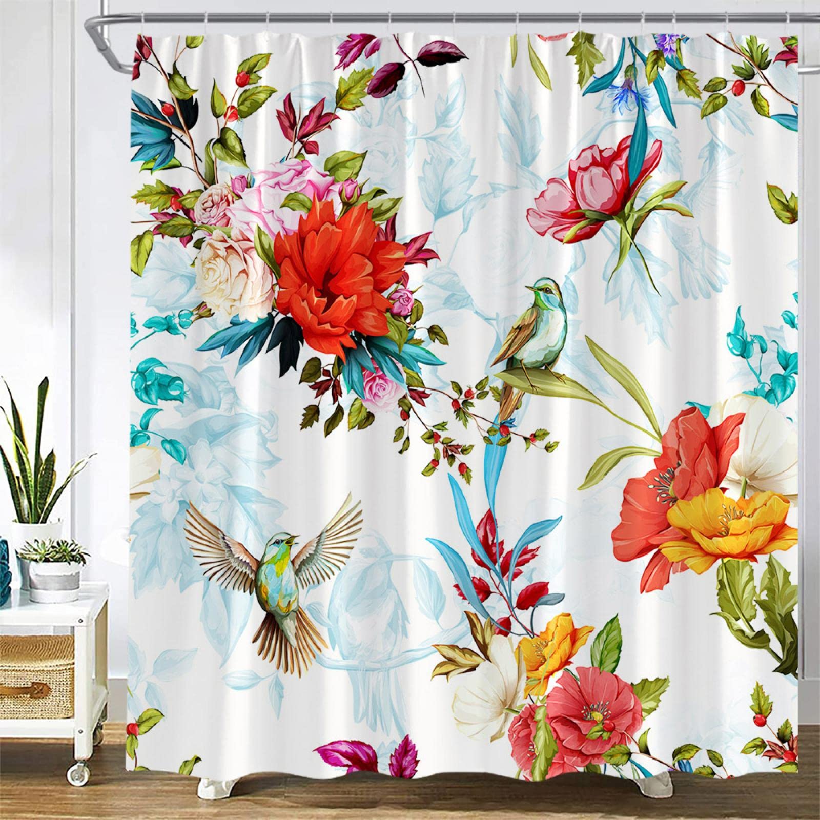 Rideau de douche imperméable en tissu polyester rose lavable avec crochets inclus 120x150