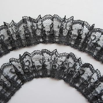 Black 10 Yard Pleated Net Lace Edge Gathered Mesh Trim Ribbon 1-2/5 inch Vintage Style Edging Trimmings Fabric Embroidered Applique Sewing Craft Wedding Bridal Dress Cake Card DIY Decoration