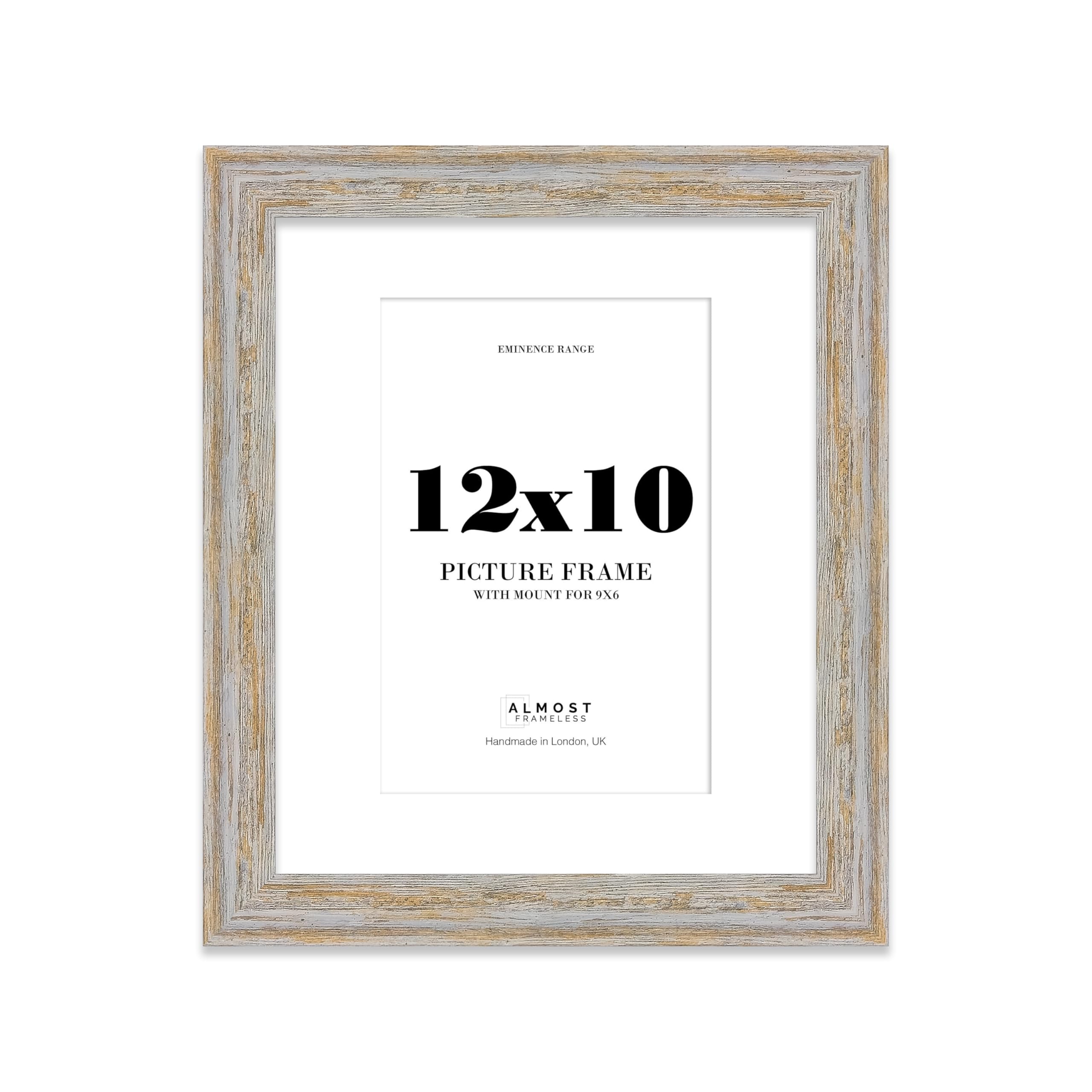 12x10" Walnut Woodgrain Picture Frame with 9x6" Mount - Shabby Chic Photo Frame with Distressed Finish, Wall Hooks and Kickstand, 32mm Edge - 1 Pack