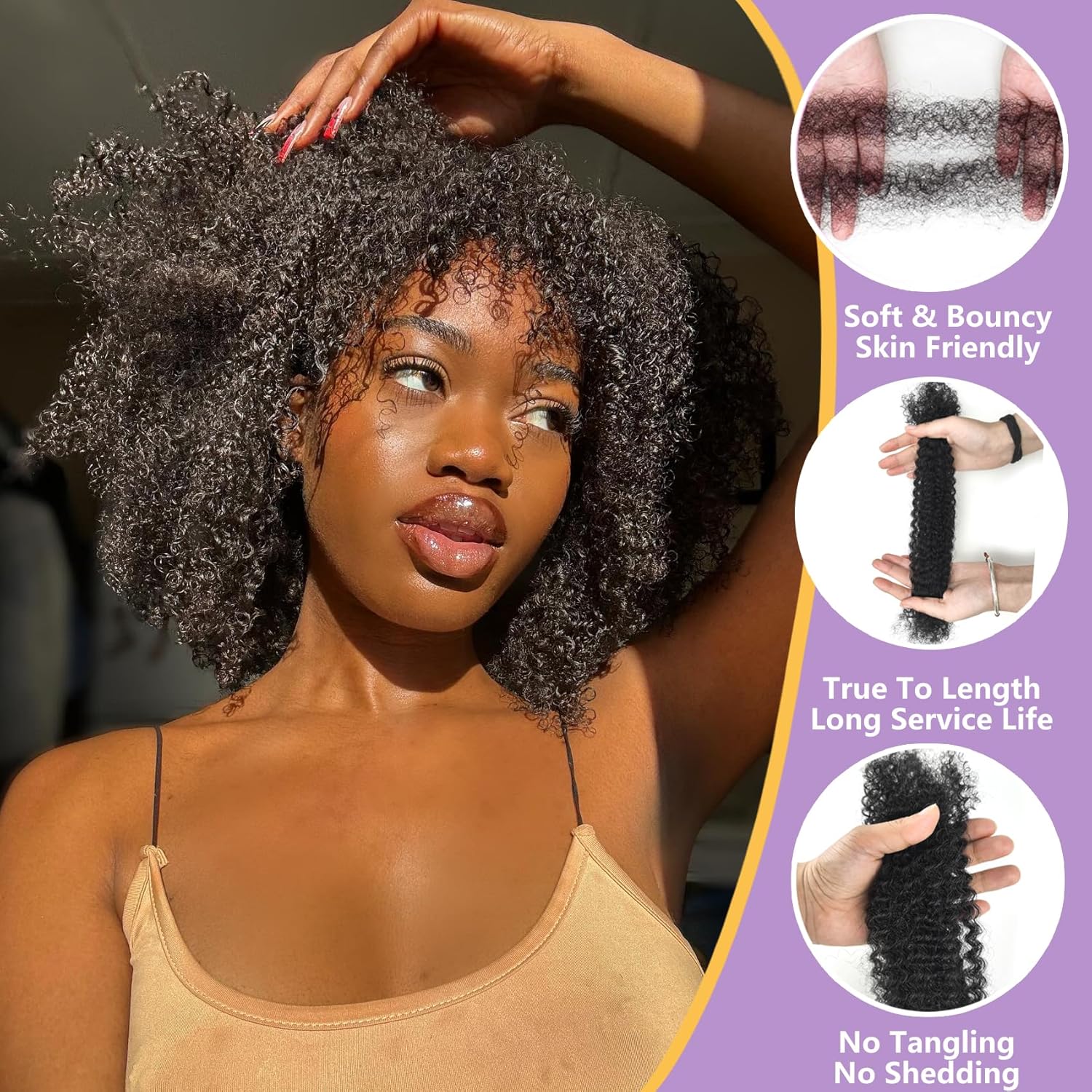 2 Bundles Afro Kinkys Bulk Human Hair Black Afro Kinky-Curly Human Hair Bundles 16 Inch for Dreadlock Extensions Locs Repair 100% Human Hair 4C Curly for Mini Twist