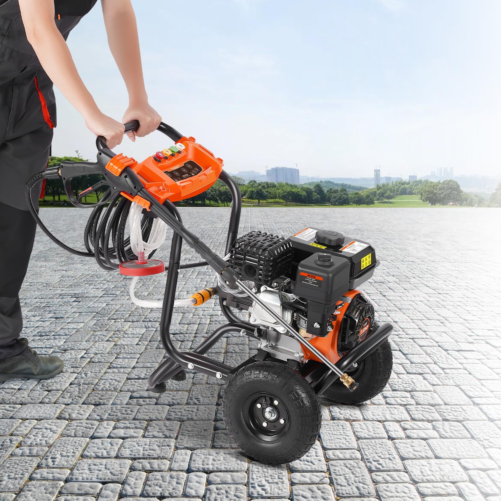 VEVOR Lavadora de Alta Presión a Gas 3500 PSI 2,6 GPM Limpiador de Alta Presión 10 L/min con Bomba de Aluminio, Pistola Rociadora, Varilla de Extensión, 5 Boquillas para Casas, Vehículos, Patios