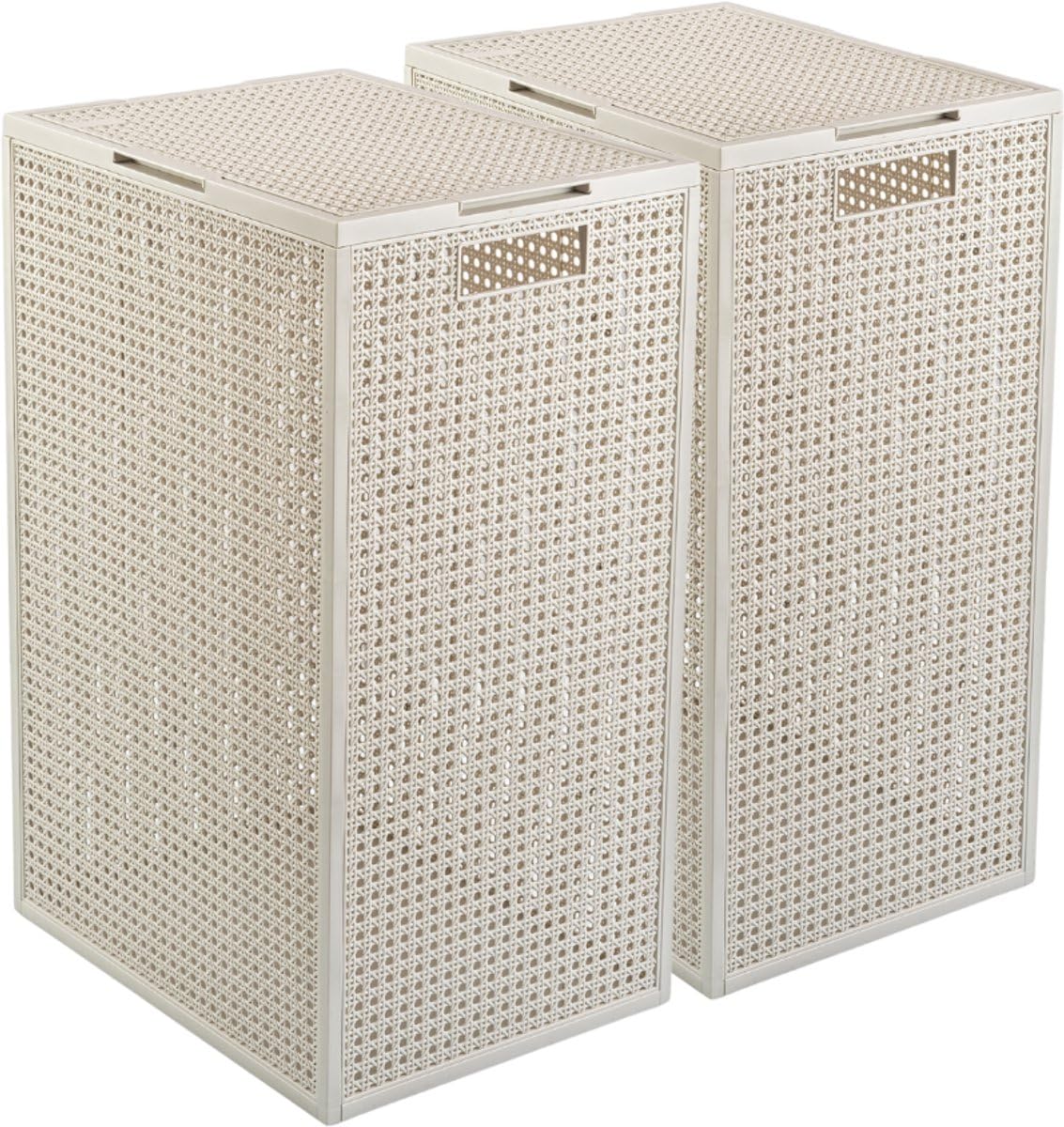 Curver Kaya Wäschekorb mit Deckel – 2er-Set – je 60 Liter – 38×29×58,5 cm – Weiß – Kunststoff – mit Belüftung