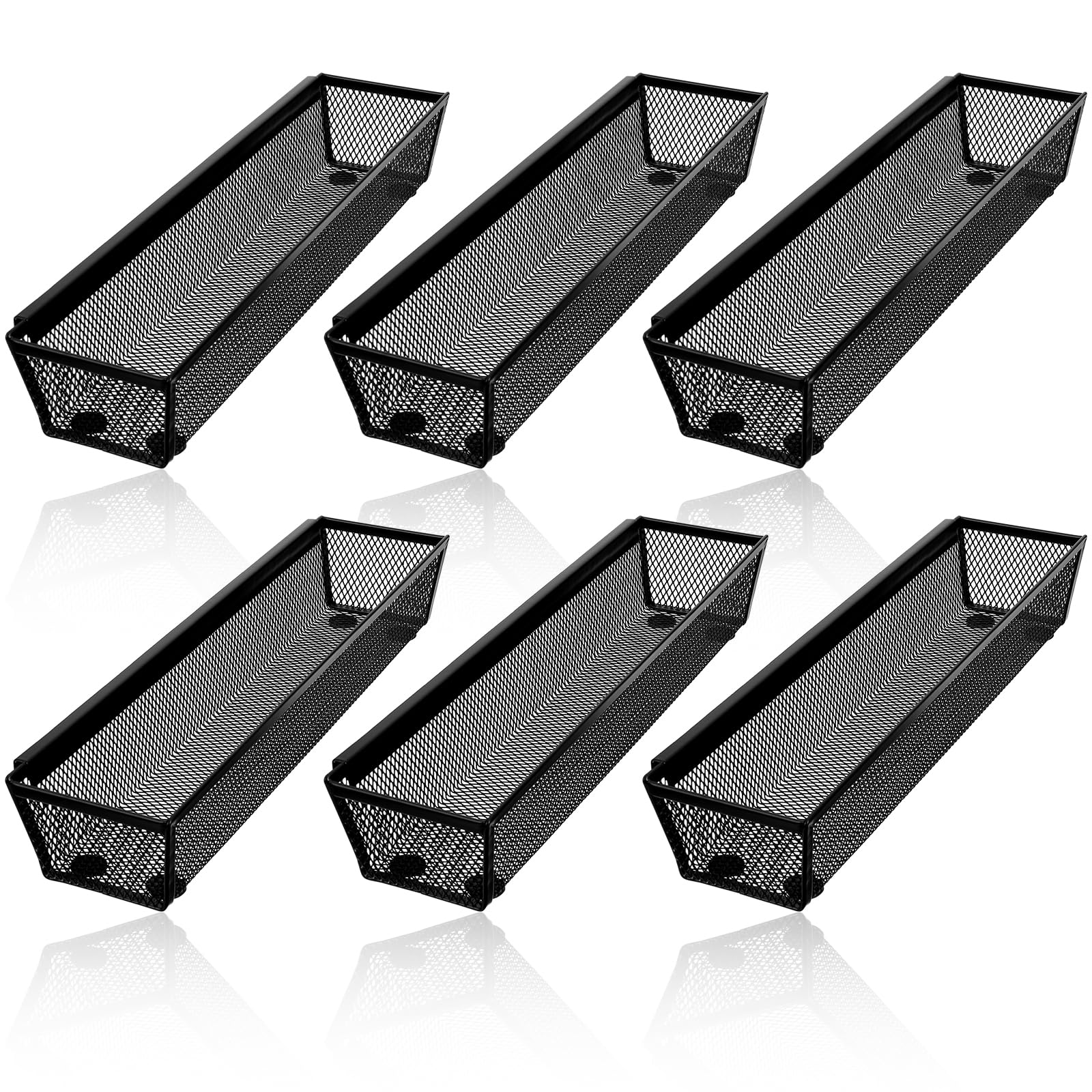 6 organizadores de cajones para cocina, organizador de cajones de malla para utensilios con brazo entrelazado para cosméticos, cubiertos, bolígrafos (12 x 3 x 2 pulgadas, negro)
