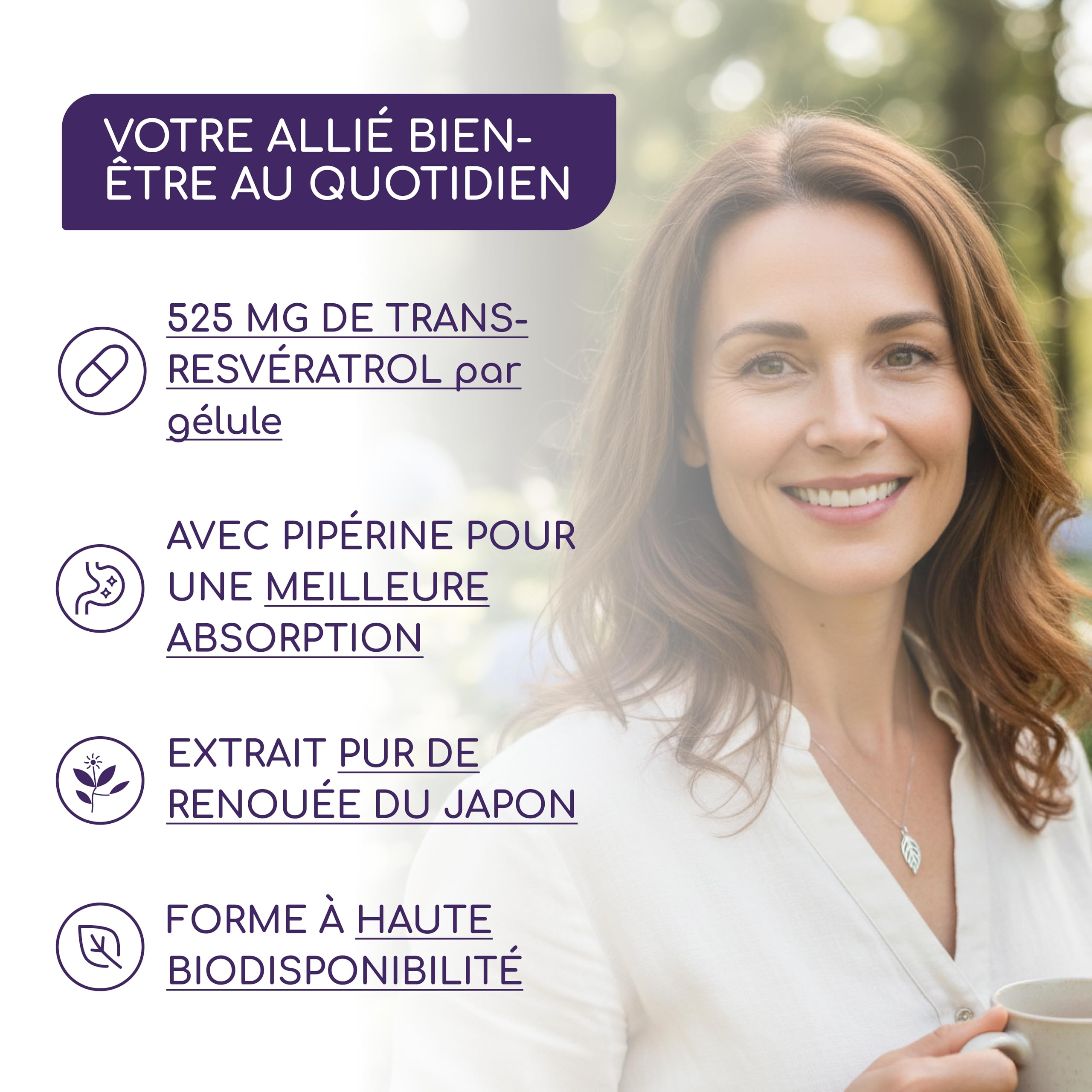 Resvératrol, 1050 mg de Trans Resveratrol Pur (98%) par dose quotidienne - Antioxydant Puissant - Extrait 140:1, 60 Gélules - Absorption Optimisée avec Pipérine - Végétalien, Sans Additifs