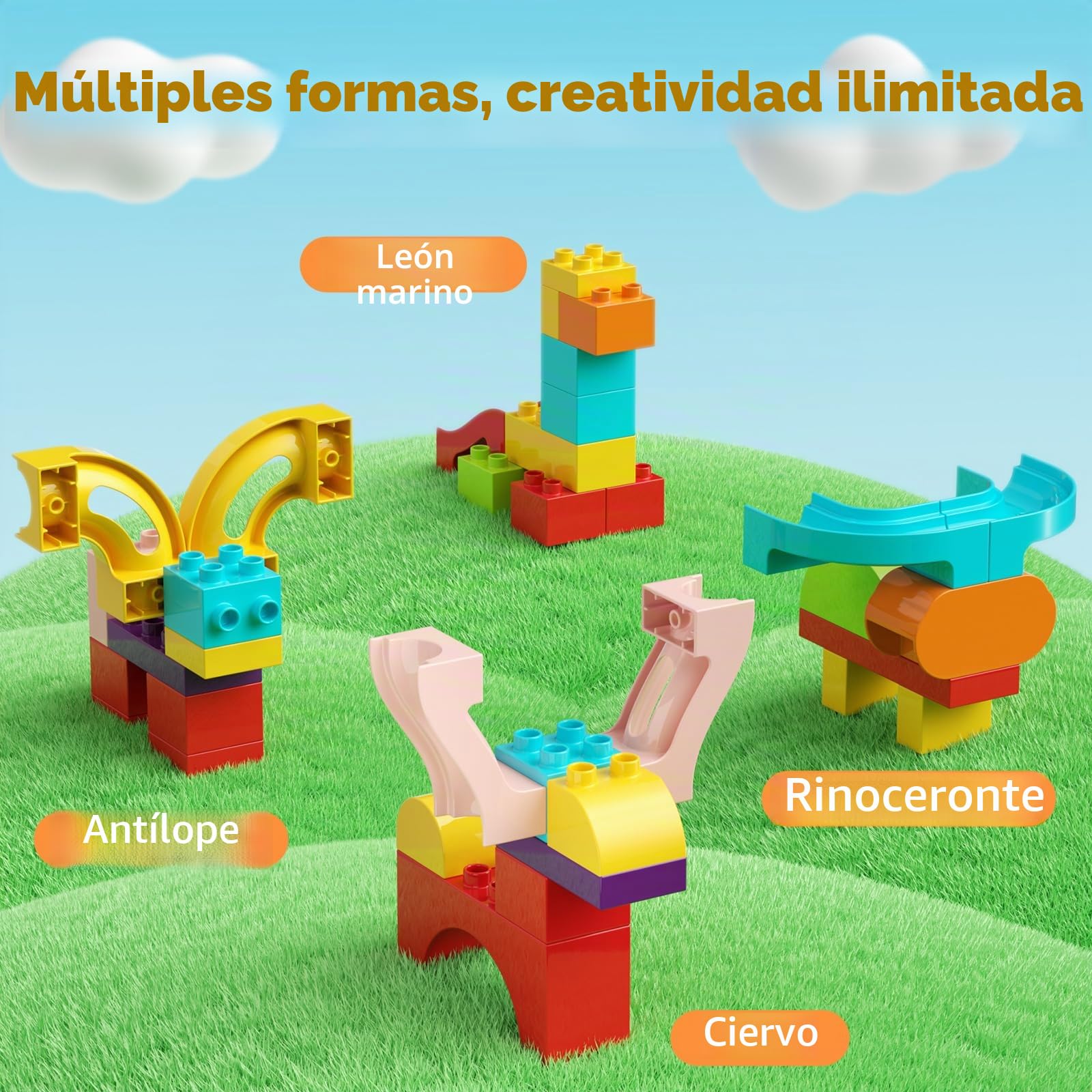 Bloques de construcción niños Juguetes Stem, 3 en 1 Marble Run Juego para niños grandes Grandes bloques de cumpleaños