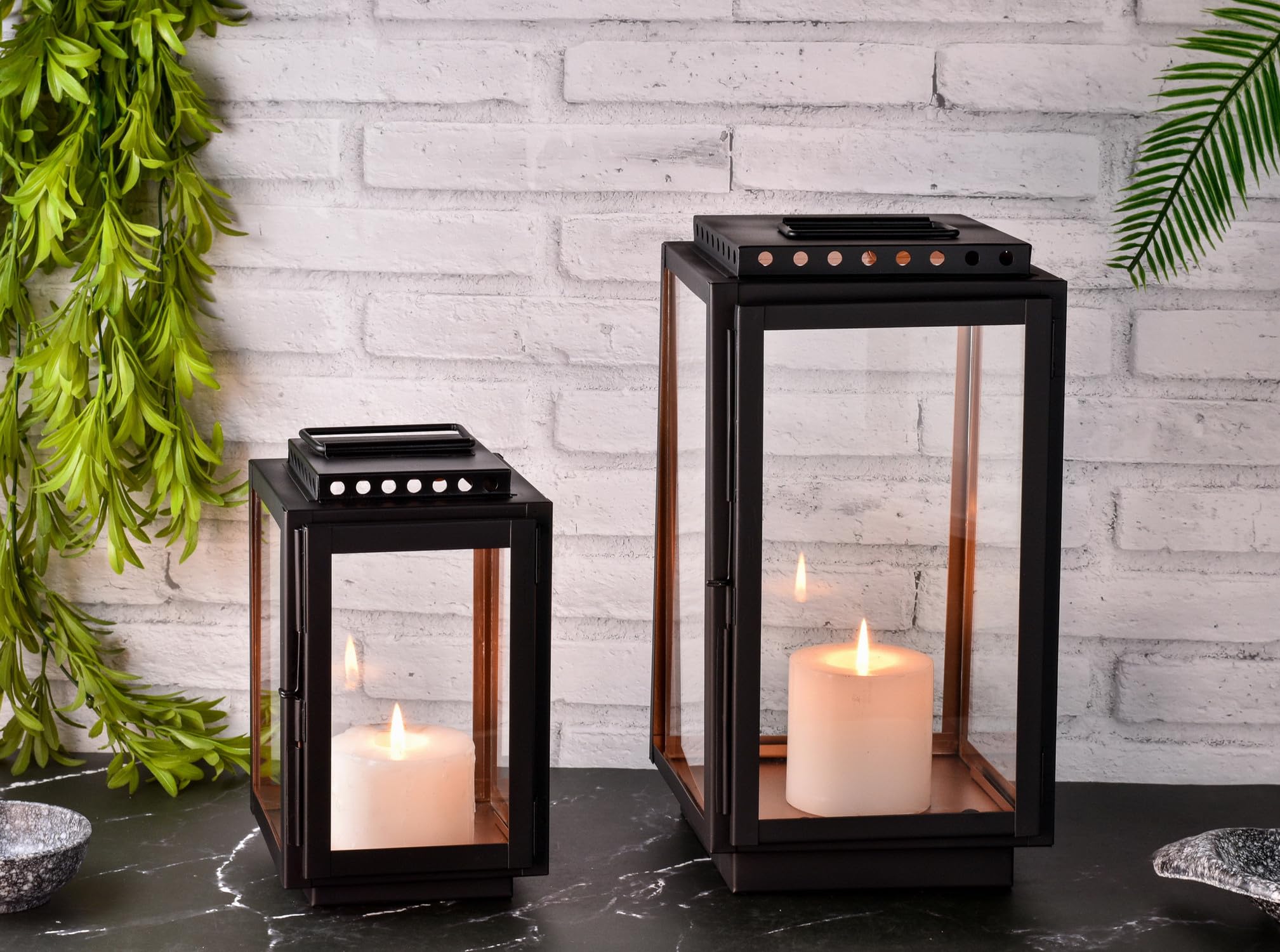 2er Set Laterne Jona aus Metall und Glas schwarz modern 34 cm Deko