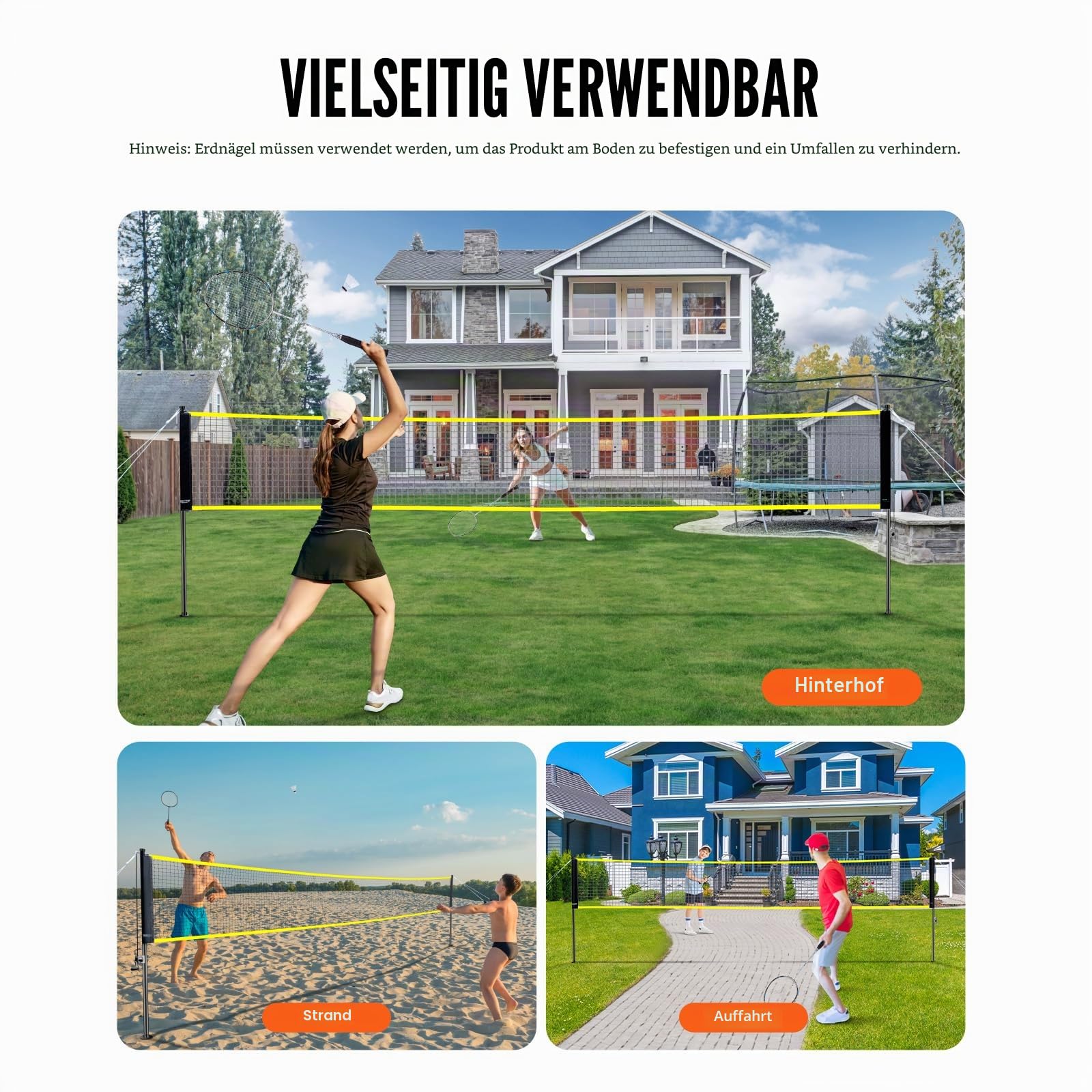 VEVOR Badminton-Netz-Set, Outdoor-Hinterhof, Strand, Park, Badminton-Netz, tragbares Badminton-Ausrüstungs-Set