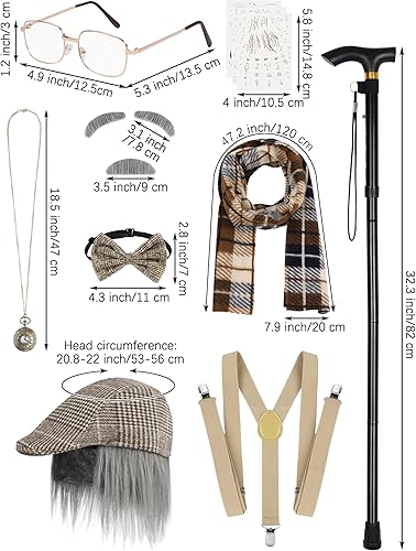 Miniatura 3 de SOMSOC Juego de 15 piezas de disfraz de abuelo de 100 días de escuela para niños, disfraz de anciano, juego de abuelo, fiesta de cosplay escolar