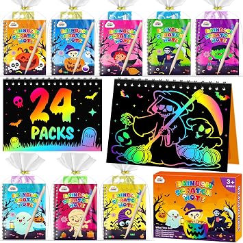 ZMLM 24 Pack Halloween Rainbow Art Scratch Notebooks for Treat Bag Stuffers