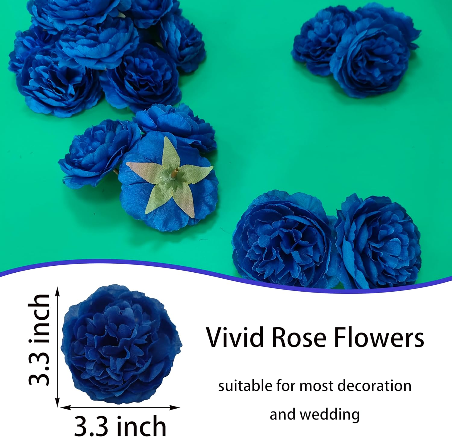 40 Pcs Blue Silk Rose Flower Heads, 3.3'' Artificial Plant Decoration, Royal Blue, No Stem, Reusable, DIY Flower Well, Crafts Bouquest - Image 2