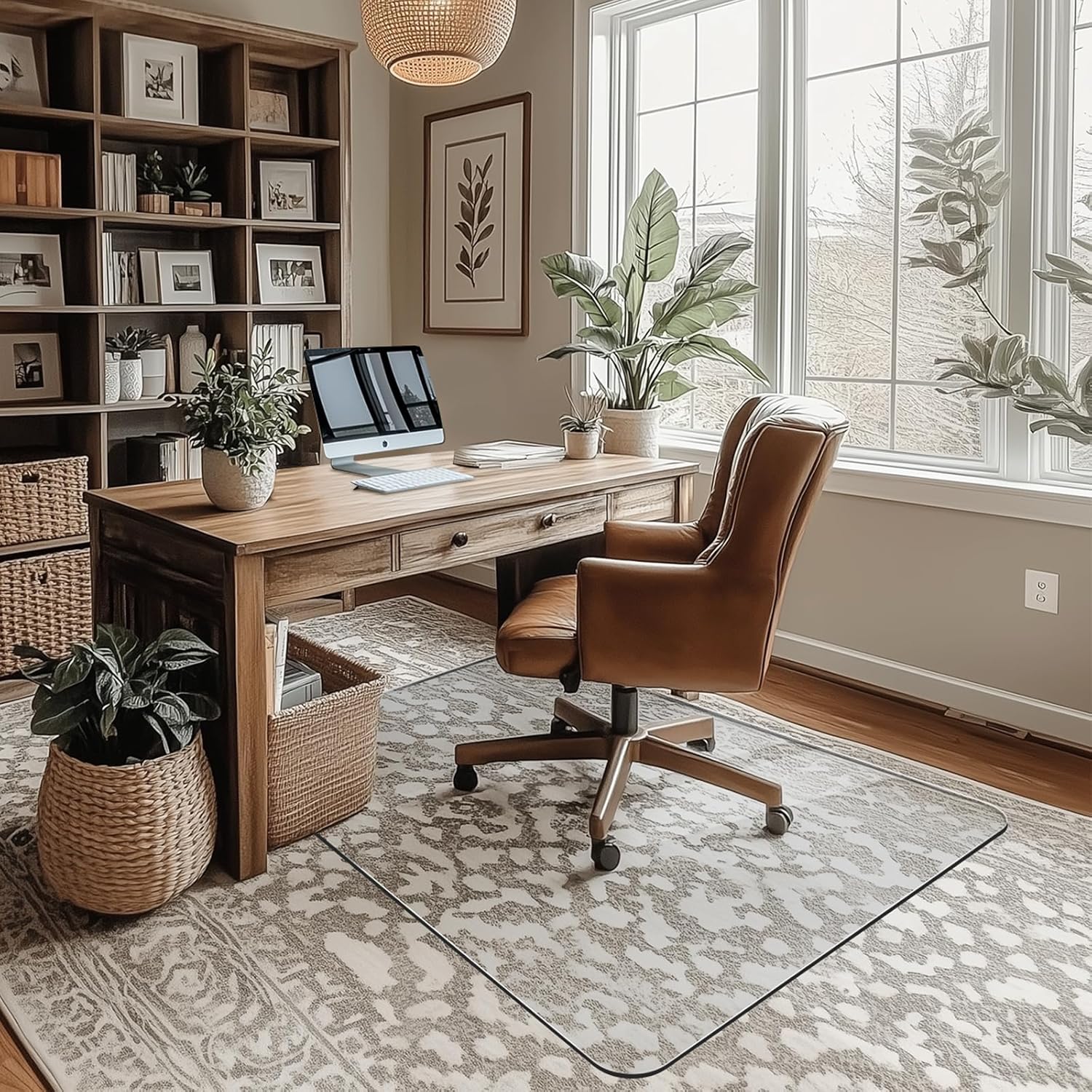 Office Chair Mat for Carpet & Hardwood, Upgraded 29" x 42" Dual Use Tempered Glass Chair Mat for Chair and Footrest Under Desk 29"x42" Nature